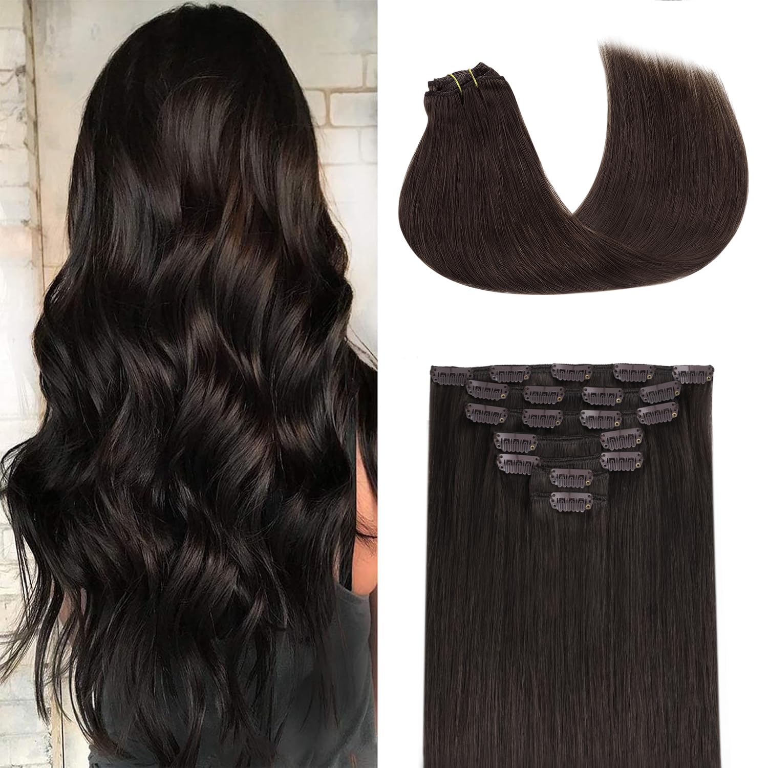 GOO GOO Clip in Hair Extensions Human Hair, 14inch 120g 7Pcs, 3/8/613 Balayage Walnut Brown to Ash Brown and Bleach Blonde, Hair extensions for women, Human Hair Extensions Clip in - pokemaGOO GOO Clip in Hair Extensions Human Hair, 14inch 120g 7Pcs, 3/8/613 Balayage Walnut Brown to Ash Brown and Bleach Blonde, Hair extensions for women, Human Hair Extensions Clip in