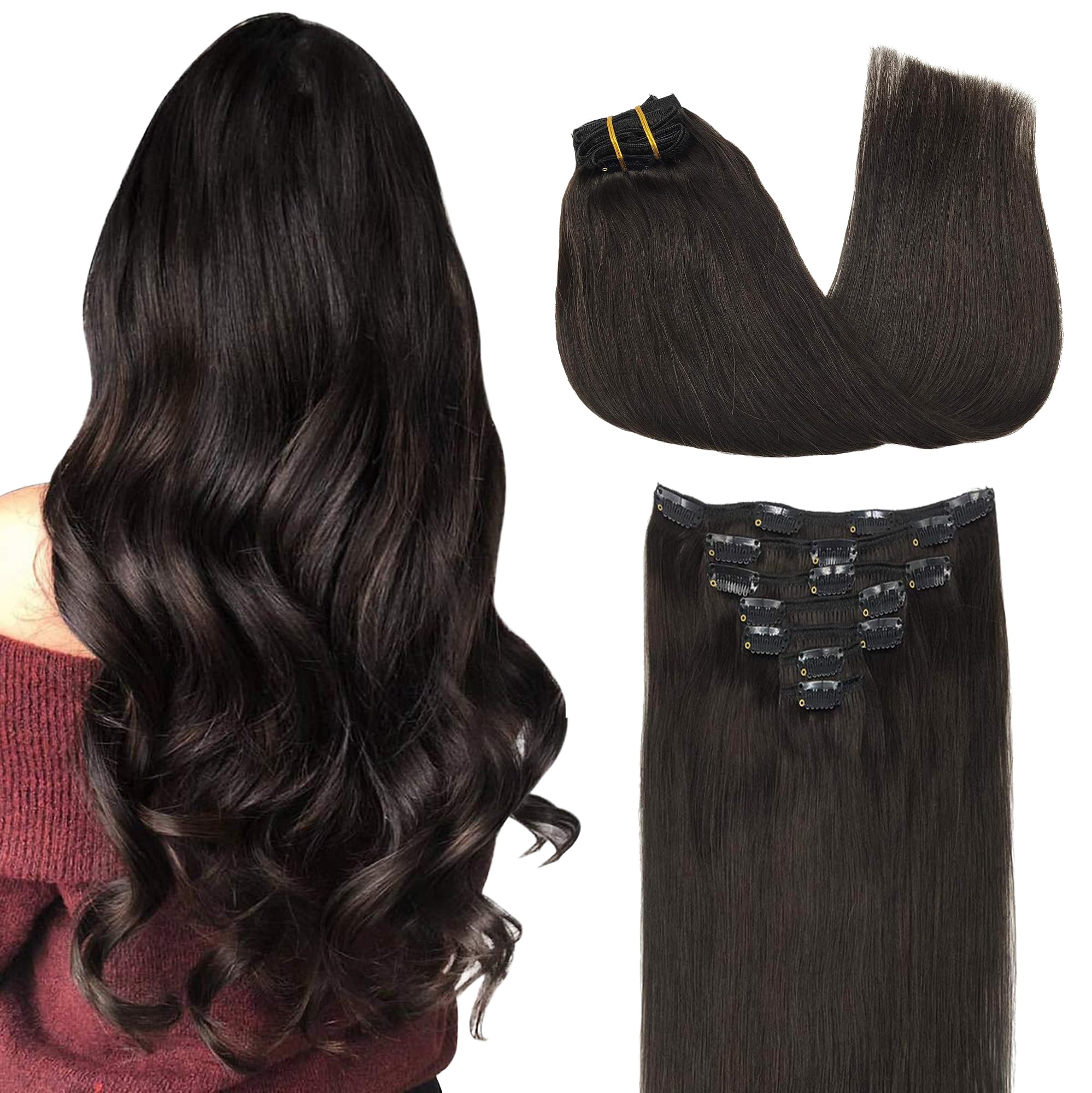 GOO GOO Clip in Hair Extensions Human Hair, 14inch 120g 7Pcs, 3/8/613 Balayage Walnut Brown to Ash Brown and Bleach Blonde, Hair extensions for women, Human Hair Extensions Clip in - pokemaGOO GOO Clip in Hair Extensions Human Hair, 14inch 120g 7Pcs, 3/8/613 Balayage Walnut Brown to Ash Brown and Bleach Blonde, Hair extensions for women, Human Hair Extensions Clip in