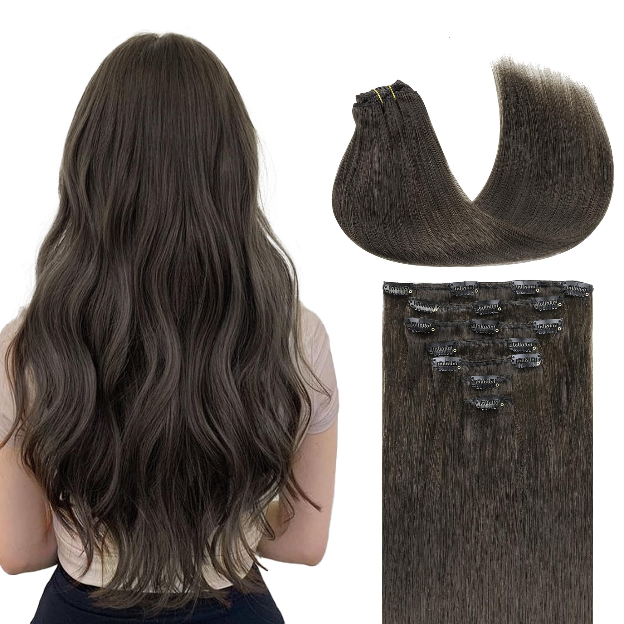 GOO GOO Clip in Hair Extensions Human Hair, 14inch 120g 7Pcs, 3/8/613 Balayage Walnut Brown to Ash Brown and Bleach Blonde, Hair extensions for women, Human Hair Extensions Clip in - pokemaGOO GOO Clip in Hair Extensions Human Hair, 14inch 120g 7Pcs, 3/8/613 Balayage Walnut Brown to Ash Brown and Bleach Blonde, Hair extensions for women, Human Hair Extensions Clip in