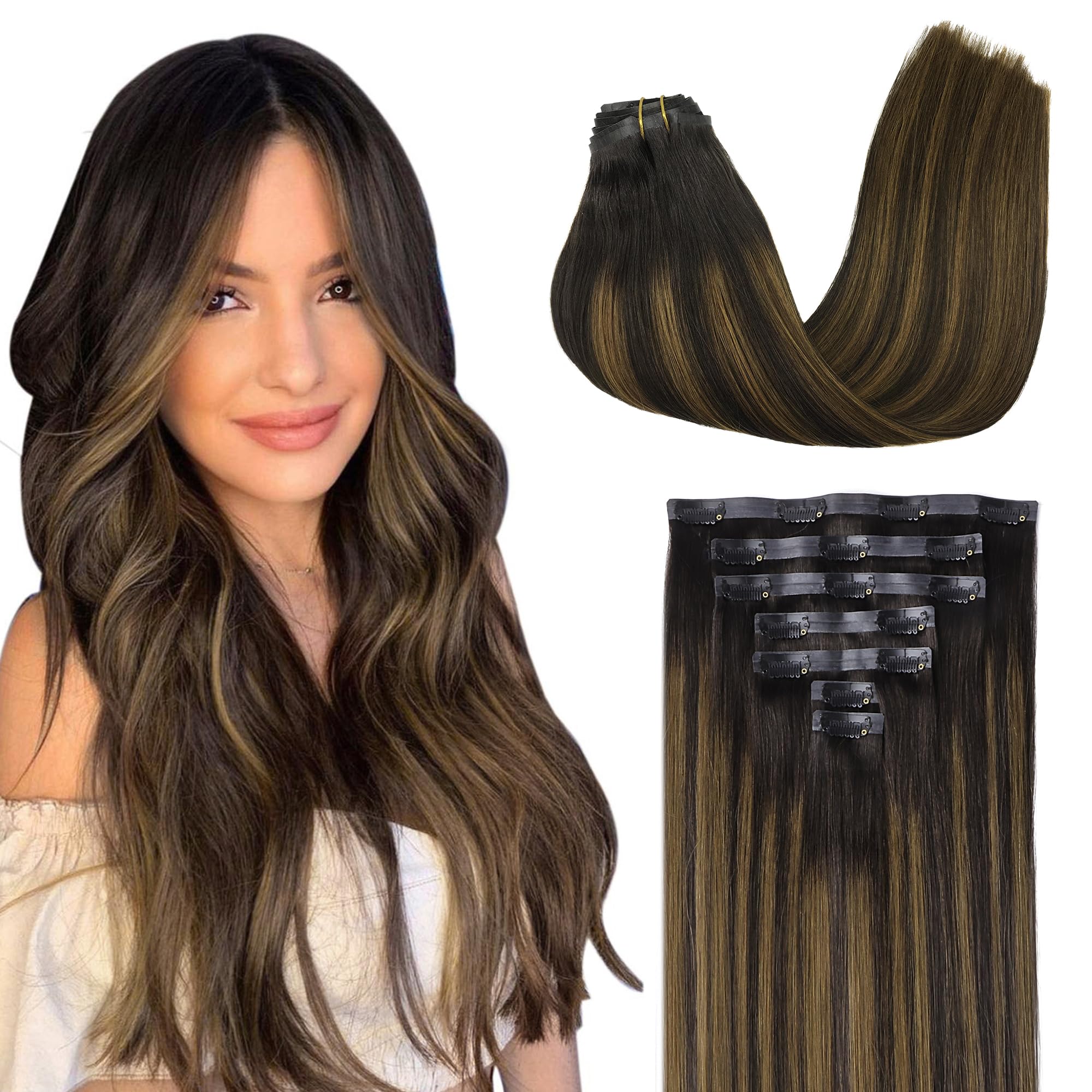 GOO GOO Clip in Hair Extensions Human Hair, 14inch 120g 7Pcs, 3/8/613 Balayage Walnut Brown to Ash Brown and Bleach Blonde, Hair extensions for women, Human Hair Extensions Clip in - pokemaGOO GOO Clip in Hair Extensions Human Hair, 14inch 120g 7Pcs, 3/8/613 Balayage Walnut Brown to Ash Brown and Bleach Blonde, Hair extensions for women, Human Hair Extensions Clip in