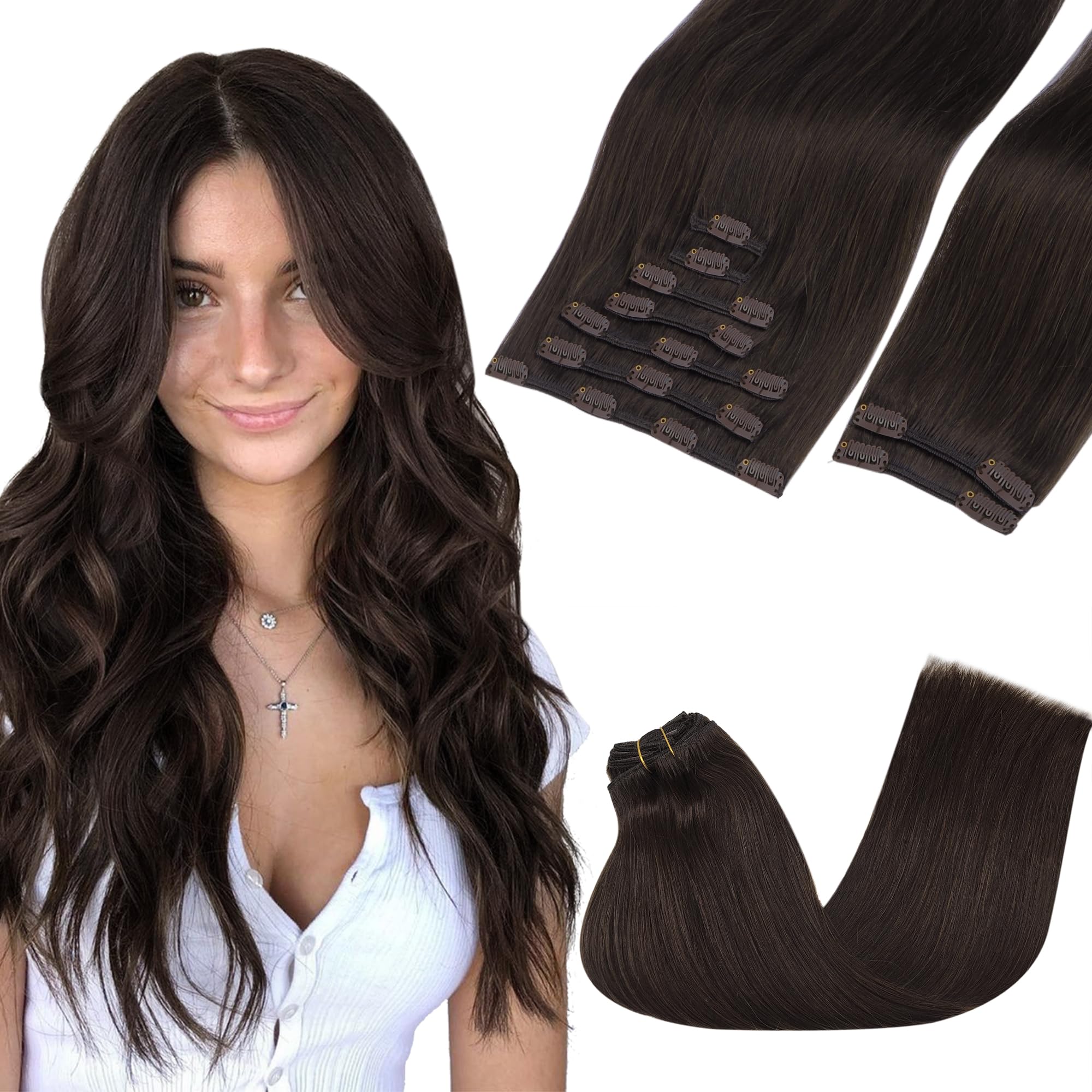 GOO GOO Clip in Hair Extensions Human Hair, 14inch 120g 7Pcs, 3/8/613 Balayage Walnut Brown to Ash Brown and Bleach Blonde, Hair extensions for women, Human Hair Extensions Clip in - pokemaGOO GOO Clip in Hair Extensions Human Hair, 14inch 120g 7Pcs, 3/8/613 Balayage Walnut Brown to Ash Brown and Bleach Blonde, Hair extensions for women, Human Hair Extensions Clip in