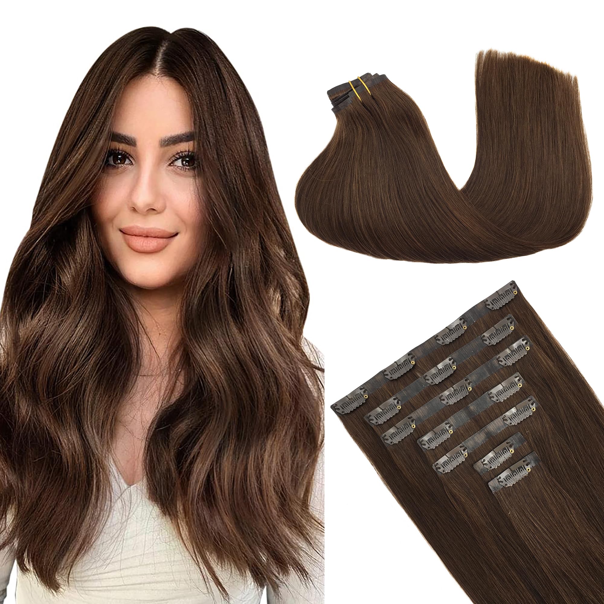 GOO GOO Clip in Hair Extensions Human Hair, 14inch 120g 7Pcs, 3/8/613 Balayage Walnut Brown to Ash Brown and Bleach Blonde, Hair extensions for women, Human Hair Extensions Clip in - pokemaGOO GOO Clip in Hair Extensions Human Hair, 14inch 120g 7Pcs, 3/8/613 Balayage Walnut Brown to Ash Brown and Bleach Blonde, Hair extensions for women, Human Hair Extensions Clip in