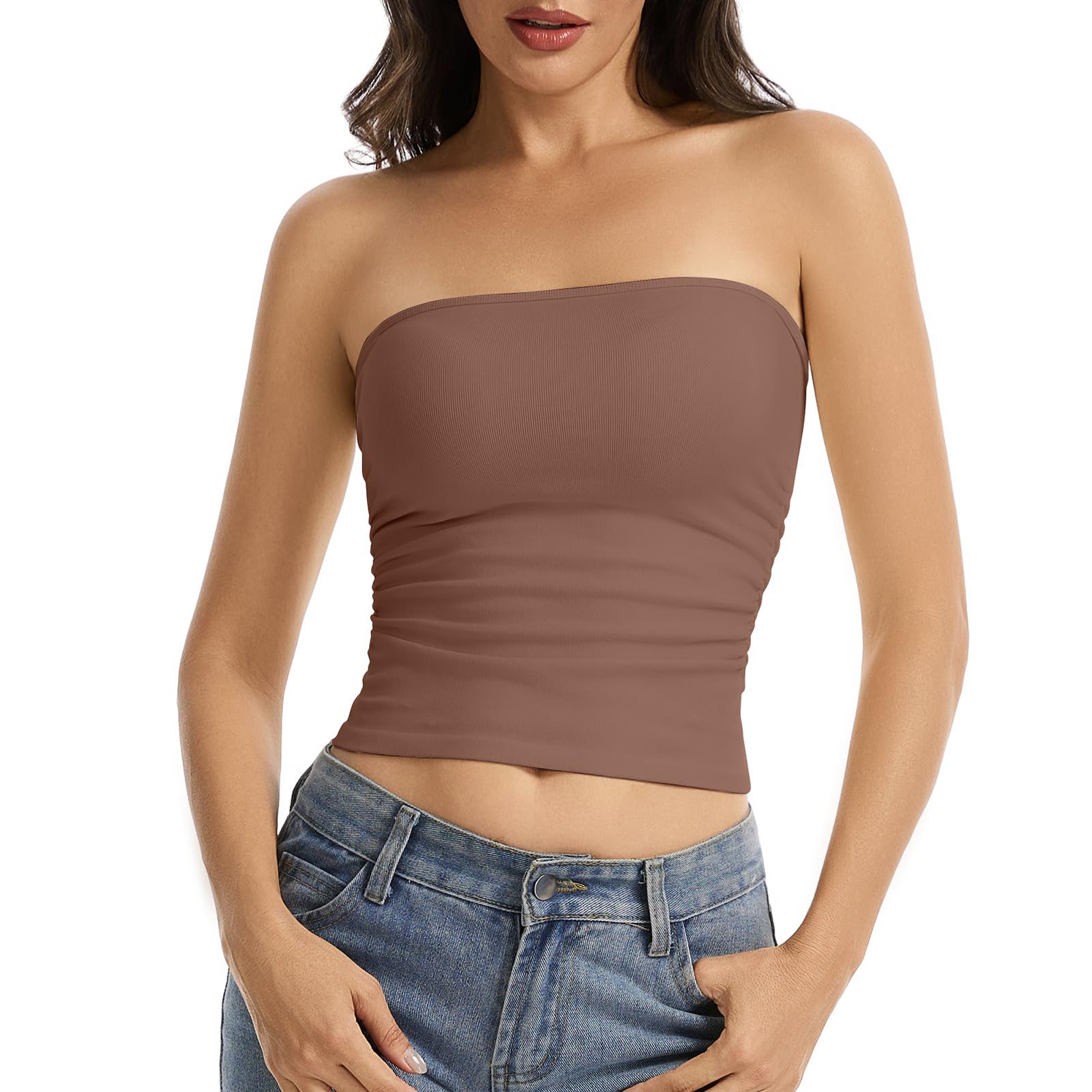Haut tube sans bretelles pour femme, sans manches, dos nu, chemises basiques, tenues d'été - pokemaHaut tube sans bretelles pour femme, sans manches, dos nu, chemises basiques, tenues d'été