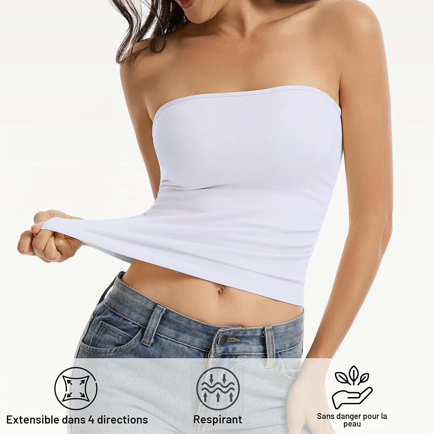 Haut tube sans bretelles pour femme, sans manches, dos nu, chemises basiques, tenues d'été - pokemaHaut tube sans bretelles pour femme, sans manches, dos nu, chemises basiques, tenues d'été