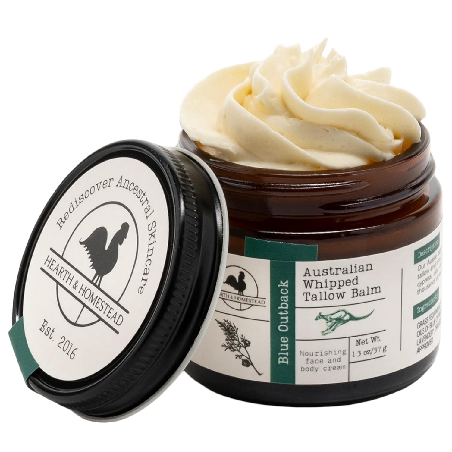 Hearth & Homestead Whipped Beef Tallow for Skin & Face – 100% Grass Fed, Eczema Cream & Body Butter – Organic Olive Oil, Calendula & Rose – Lotion & Hand Moisturizer for Dry Skin, Unscented, 37g - pokemaHearth & Homestead Whipped Beef Tallow for Skin & Face – 100% Grass Fed, Eczema Cream & Body Butter – Organic Olive Oil, Calendula & Rose – Lotion & Hand Moisturizer for Dry Skin, Unscented, 37g