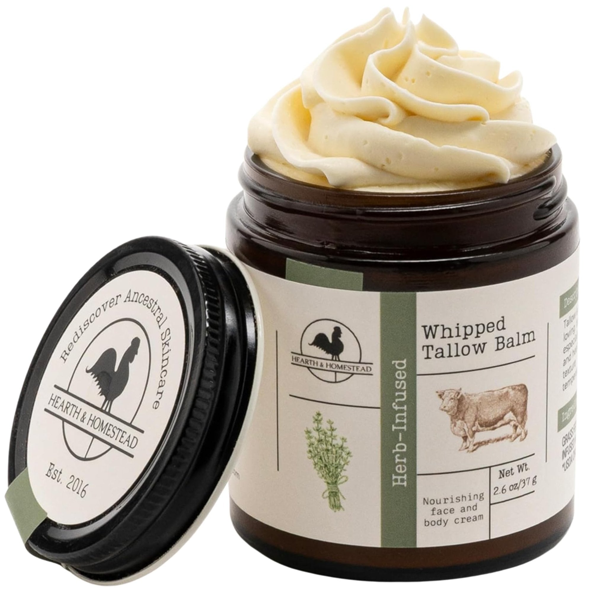 Hearth & Homestead Whipped Beef Tallow for Skin & Face – 100% Grass Fed, Eczema Cream & Body Butter – Organic Olive Oil, Calendula & Rose – Lotion & Hand Moisturizer for Dry Skin, Unscented, 37g - pokemaHearth & Homestead Whipped Beef Tallow for Skin & Face – 100% Grass Fed, Eczema Cream & Body Butter – Organic Olive Oil, Calendula & Rose – Lotion & Hand Moisturizer for Dry Skin, Unscented, 37g