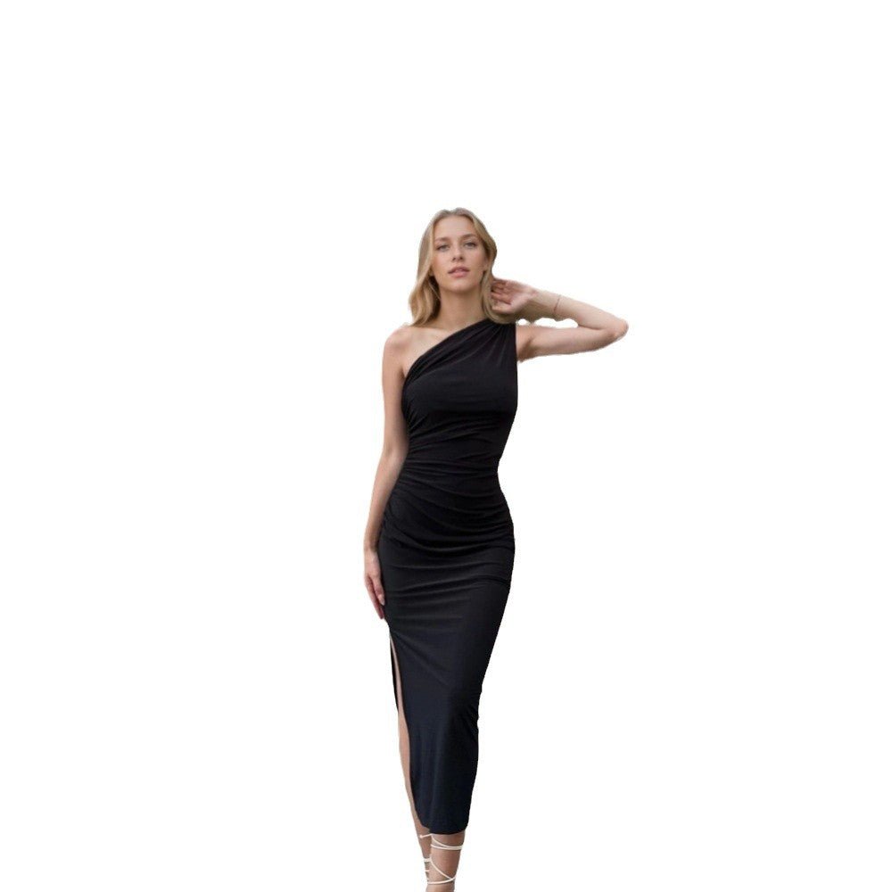 High-end Lady-style Dress For Spring And Summer, New Slanted Collar Banquet Elegant Long Dress - pokema90319b72b18d6ccb05b32b1925362936