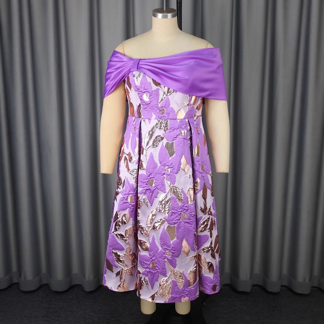 High Waist Jacquard A-line Elegant Banquet Evening Dress - pokema62e6bc44f5955837135c556244254978