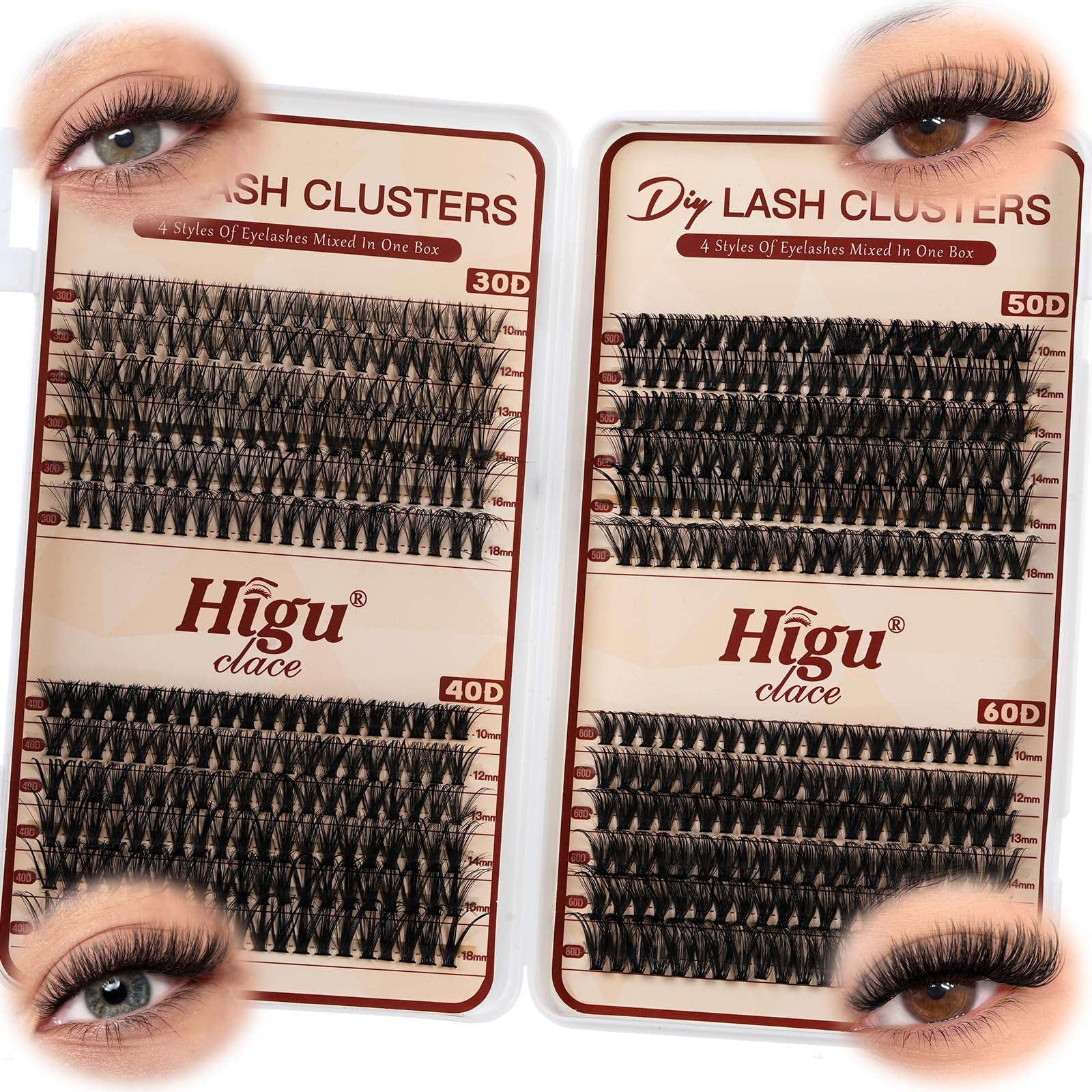Higu clace Lash-Clusters-Kit 580pcs Eyelash Clusters 6 Styles Mixed 10-18MM,Natural Lash Extension Kit with Bond and Tweezer, Easy to Use, Can DIY at Home,for Daily Wear(30D+40D+50D+60D+80D+100D) - pokemaHigu clace Lash-Clusters-Kit 580pcs Eyelash Clusters 6 Styles Mixed 10-18MM,Natural Lash Extension Kit with Bond and Tweezer, Easy to Use, Can DIY at Home,for Daily Wear(30D+40D+50D+60D+80D+100D)