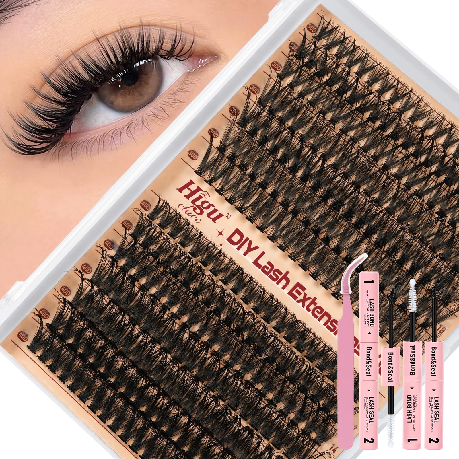 Higu clace Lash-Clusters-Kit 580pcs Eyelash Clusters 6 Styles Mixed 10-18MM,Natural Lash Extension Kit with Bond and Tweezer, Easy to Use, Can DIY at Home,for Daily Wear(30D+40D+50D+60D+80D+100D) - pokemaHigu clace Lash-Clusters-Kit 580pcs Eyelash Clusters 6 Styles Mixed 10-18MM,Natural Lash Extension Kit with Bond and Tweezer, Easy to Use, Can DIY at Home,for Daily Wear(30D+40D+50D+60D+80D+100D)