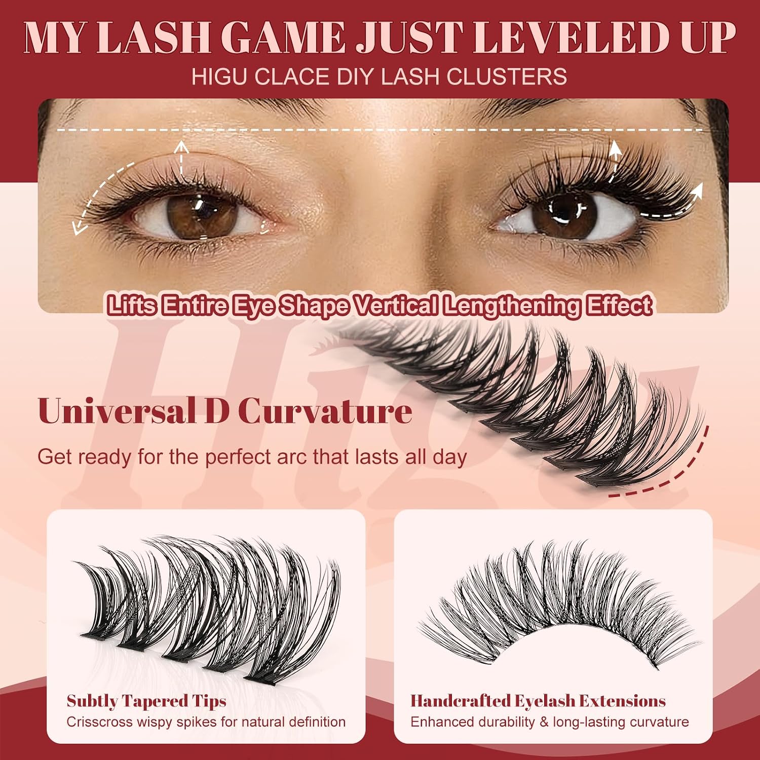 Higu clace Lash-Clusters-Kit 580pcs Eyelash Clusters 6 Styles Mixed 10-18MM,Natural Lash Extension Kit with Bond and Tweezer, Easy to Use, Can DIY at Home,for Daily Wear(30D+40D+50D+60D+80D+100D) - pokemaHigu clace Lash-Clusters-Kit 580pcs Eyelash Clusters 6 Styles Mixed 10-18MM,Natural Lash Extension Kit with Bond and Tweezer, Easy to Use, Can DIY at Home,for Daily Wear(30D+40D+50D+60D+80D+100D)