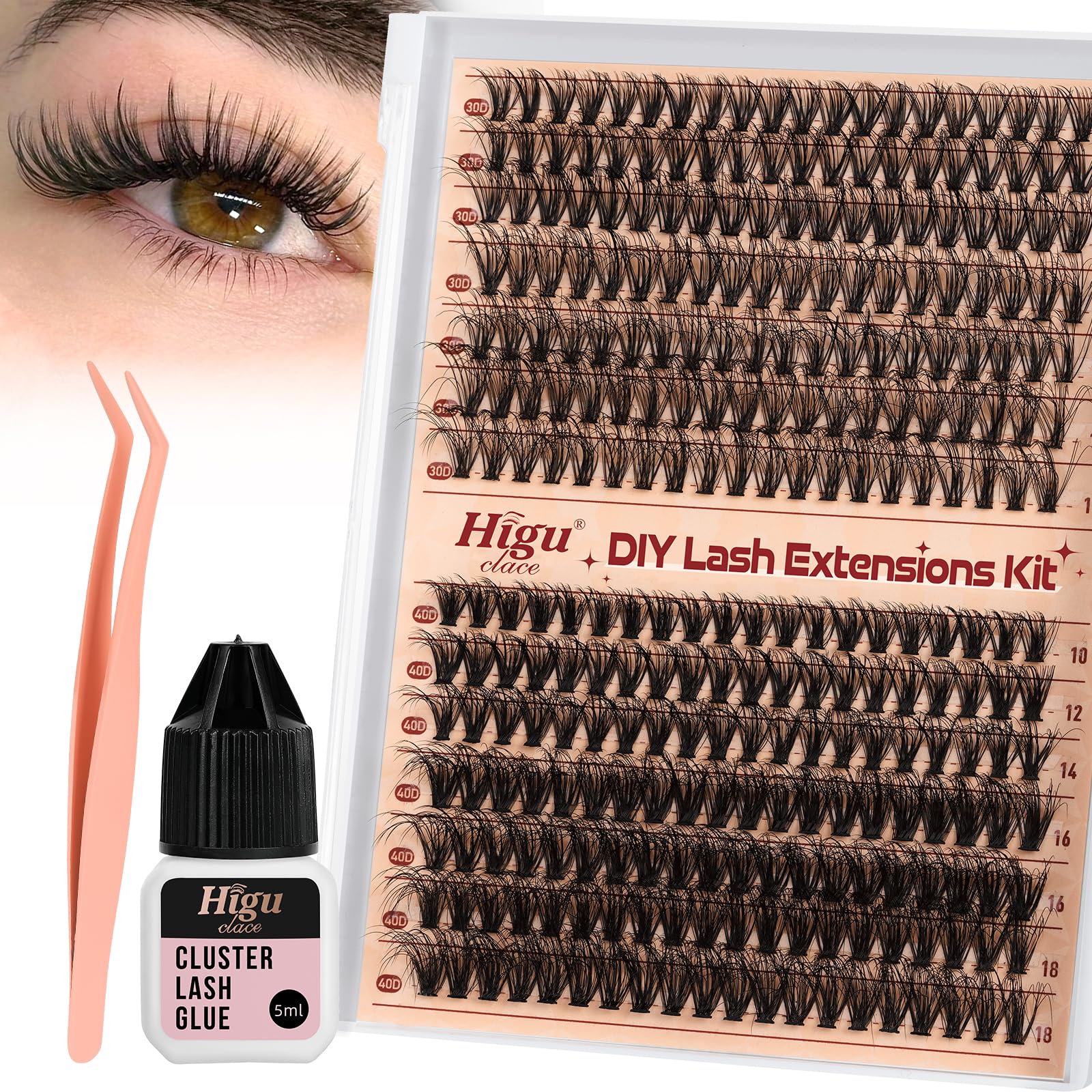 Higu clace Lash-Clusters-Kit 580pcs Eyelash Clusters 6 Styles Mixed 10-18MM,Natural Lash Extension Kit with Bond and Tweezer, Easy to Use, Can DIY at Home,for Daily Wear(30D+40D+50D+60D+80D+100D) - pokemaHigu clace Lash-Clusters-Kit 580pcs Eyelash Clusters 6 Styles Mixed 10-18MM,Natural Lash Extension Kit with Bond and Tweezer, Easy to Use, Can DIY at Home,for Daily Wear(30D+40D+50D+60D+80D+100D)