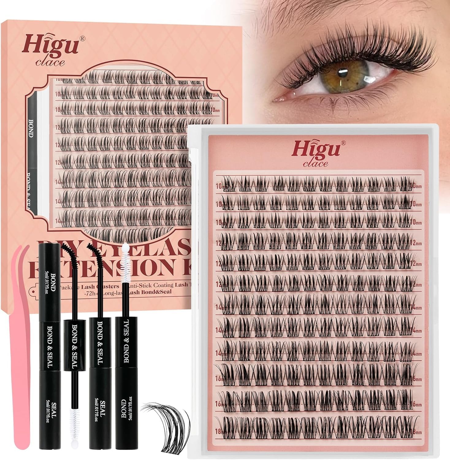 Higu clace Lash-Clusters-Kit 580pcs Eyelash Clusters 6 Styles Mixed 10-18MM,Natural Lash Extension Kit with Bond and Tweezer, Easy to Use, Can DIY at Home,for Daily Wear(30D+40D+50D+60D+80D+100D) - pokemaHigu clace Lash-Clusters-Kit 580pcs Eyelash Clusters 6 Styles Mixed 10-18MM,Natural Lash Extension Kit with Bond and Tweezer, Easy to Use, Can DIY at Home,for Daily Wear(30D+40D+50D+60D+80D+100D)