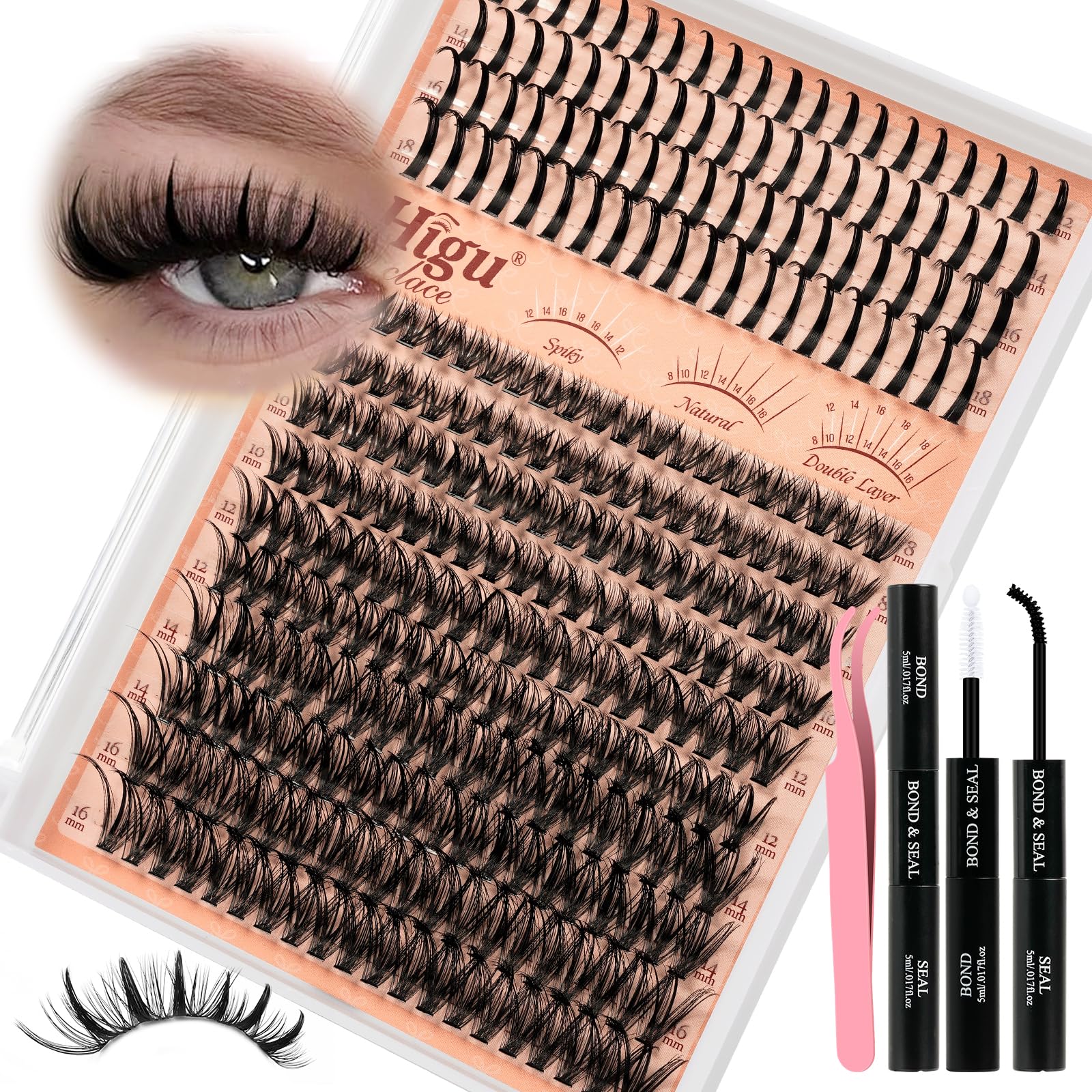 Higu clace Lash-Clusters-Kit 580pcs Eyelash Clusters 6 Styles Mixed 10-18MM,Natural Lash Extension Kit with Bond and Tweezer, Easy to Use, Can DIY at Home,for Daily Wear(30D+40D+50D+60D+80D+100D) - pokemaHigu clace Lash-Clusters-Kit 580pcs Eyelash Clusters 6 Styles Mixed 10-18MM,Natural Lash Extension Kit with Bond and Tweezer, Easy to Use, Can DIY at Home,for Daily Wear(30D+40D+50D+60D+80D+100D)