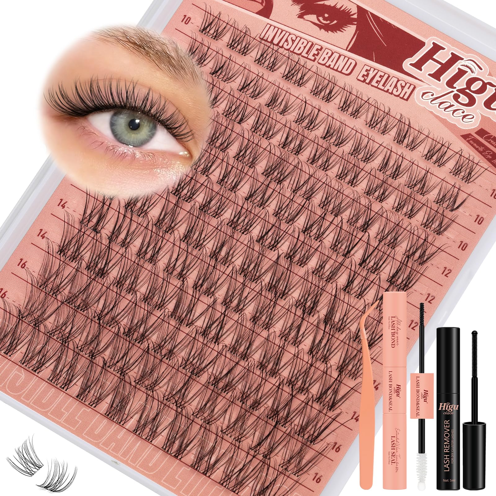 Higu clace Lash-Clusters-Kit 580pcs Eyelash Clusters 6 Styles Mixed 10-18MM,Natural Lash Extension Kit with Bond and Tweezer, Easy to Use, Can DIY at Home,for Daily Wear(30D+40D+50D+60D+80D+100D) - pokemaHigu clace Lash-Clusters-Kit 580pcs Eyelash Clusters 6 Styles Mixed 10-18MM,Natural Lash Extension Kit with Bond and Tweezer, Easy to Use, Can DIY at Home,for Daily Wear(30D+40D+50D+60D+80D+100D)