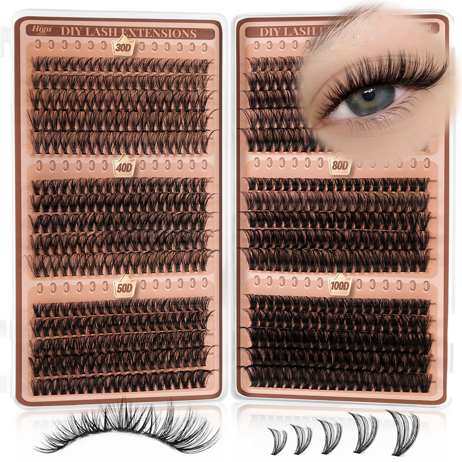 Higu clace Lash-Clusters-Kit 580pcs Eyelash Clusters 6 Styles Mixed 10-18MM,Natural Lash Extension Kit with Bond and Tweezer, Easy to Use, Can DIY at Home,for Daily Wear(30D+40D+50D+60D+80D+100D) - pokemaHigu clace Lash-Clusters-Kit 580pcs Eyelash Clusters 6 Styles Mixed 10-18MM,Natural Lash Extension Kit with Bond and Tweezer, Easy to Use, Can DIY at Home,for Daily Wear(30D+40D+50D+60D+80D+100D)