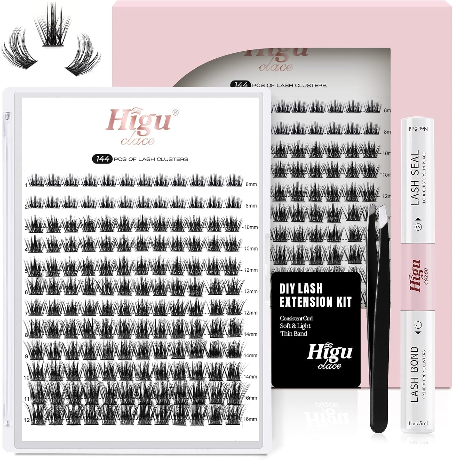 Higu clace Lash-Clusters-Kit 580pcs Eyelash Clusters 6 Styles Mixed 10-18MM,Natural Lash Extension Kit with Bond and Tweezer, Easy to Use, Can DIY at Home,for Daily Wear(30D+40D+50D+60D+80D+100D) - pokemaHigu clace Lash-Clusters-Kit 580pcs Eyelash Clusters 6 Styles Mixed 10-18MM,Natural Lash Extension Kit with Bond and Tweezer, Easy to Use, Can DIY at Home,for Daily Wear(30D+40D+50D+60D+80D+100D)