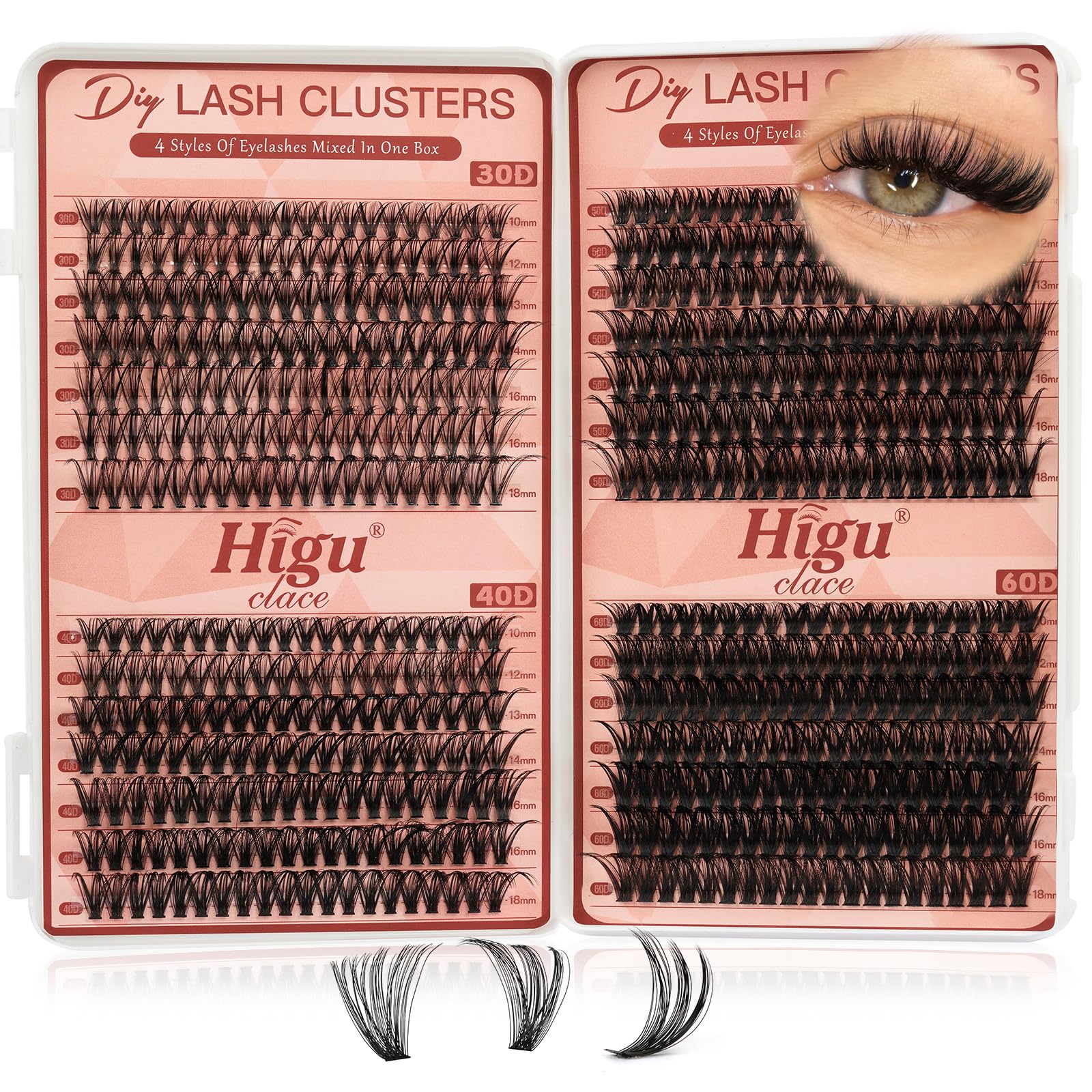 Higu clace Lash-Clusters-Kit 580pcs Eyelash Clusters 6 Styles Mixed 10-18MM,Natural Lash Extension Kit with Bond and Tweezer, Easy to Use, Can DIY at Home,for Daily Wear(30D+40D+50D+60D+80D+100D) - pokemaHigu clace Lash-Clusters-Kit 580pcs Eyelash Clusters 6 Styles Mixed 10-18MM,Natural Lash Extension Kit with Bond and Tweezer, Easy to Use, Can DIY at Home,for Daily Wear(30D+40D+50D+60D+80D+100D)