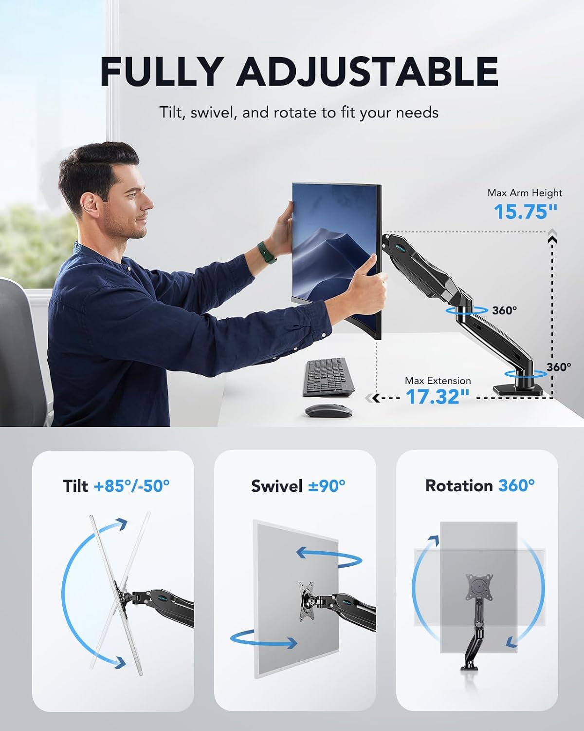 HUANUO Single Monitor Mount, 13 to 32 Inch Design Monitor Arm, Adjustable Stand, Vesa Mount with Clamp and Grommet Base - Fits 4.4 to 19.8lbs LCD Computer Monitors - pokemaHUANUO Single Monitor Mount, 13 to 32 Inch Design Monitor Arm, Adjustable Stand, Vesa Mount with Clamp and Grommet Base - Fits 4.4 to 19.8lbs LCD Computer Monitors