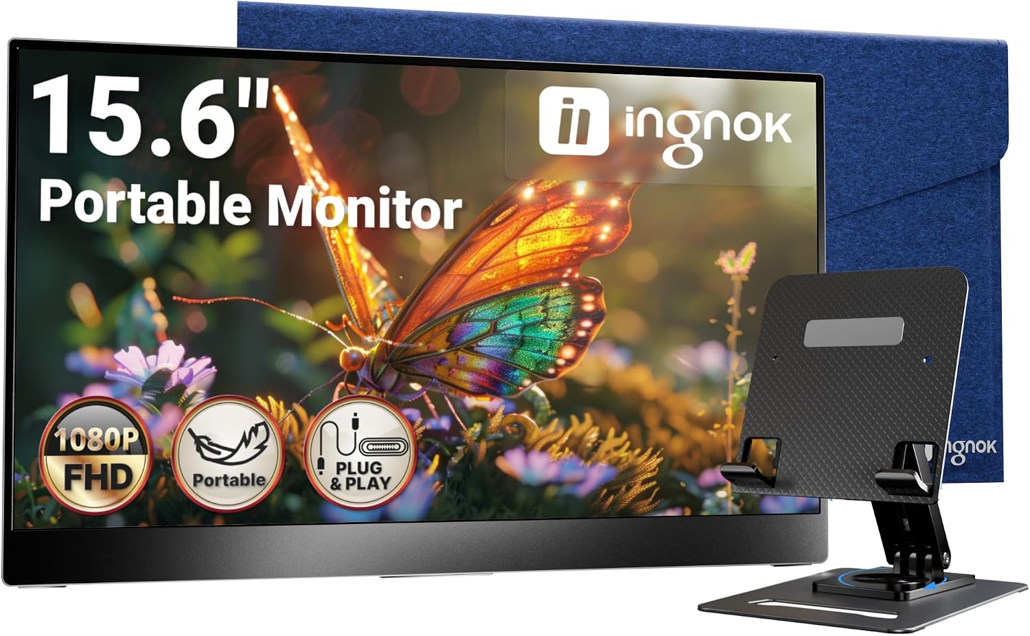 Ingnok Portable Monitor for Laptop with Adjustable Stand,15.6 Inch | FHD 1080P,USB C mini HDMI Laptop Screen Extender for Laptop,mini PC,Mac,Built-in Speakers,1.44lb Easy to Setup,60hz - pokemaIngnok Portable Monitor for Laptop with Adjustable Stand,15.6 Inch | FHD 1080P,USB C mini HDMI Laptop Screen Extender for Laptop,mini PC,Mac,Built-in Speakers,1.44lb Easy to Setup,60hz