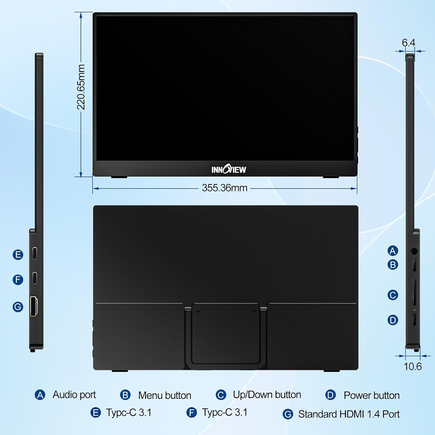 InnoView Portable Monitor 15.6" 1080P Portable Monitor for Laptop with Protective Sleeve Built-in 90° Adjustable Stand USB C HDMI Ultra-Slim Laptop Screen Extender for MacBook Phone PS Xbox Switch - pokemaInnoView Portable Monitor 15.6" 1080P Portable Monitor for Laptop with Protective Sleeve Built-in 90° Adjustable Stand USB C HDMI Ultra-Slim Laptop Screen Extender for MacBook Phone PS Xbox Switch