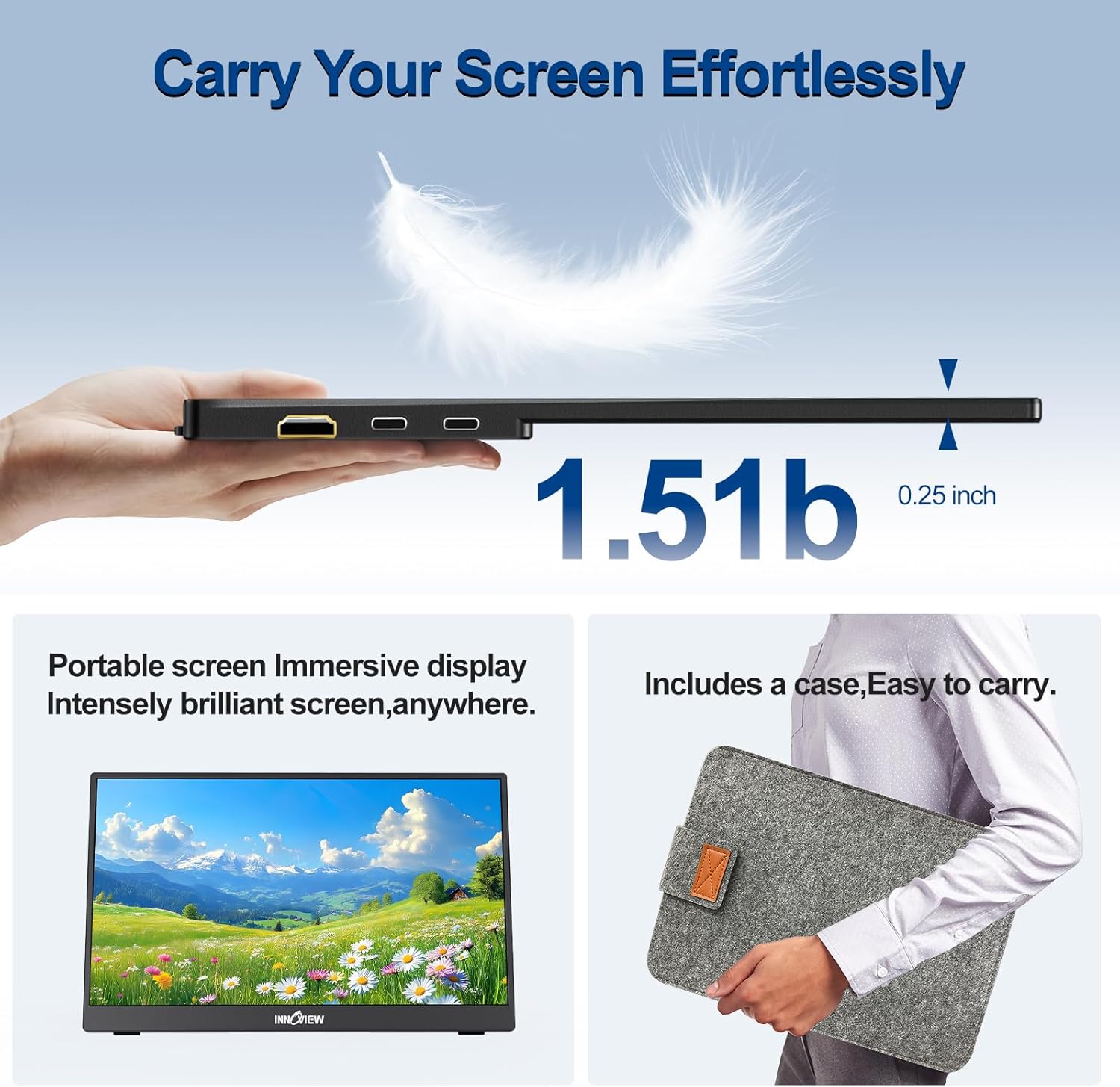 InnoView Portable Monitor 15.6" 1080P Portable Monitor for Laptop with Protective Sleeve Built-in 90° Adjustable Stand USB C HDMI Ultra-Slim Laptop Screen Extender for MacBook Phone PS Xbox Switch - pokemaInnoView Portable Monitor 15.6" 1080P Portable Monitor for Laptop with Protective Sleeve Built-in 90° Adjustable Stand USB C HDMI Ultra-Slim Laptop Screen Extender for MacBook Phone PS Xbox Switch