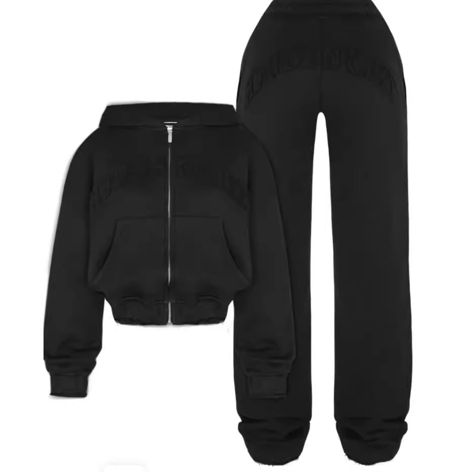 Ins Letter Sports Suit Zip-up Hooded Cropped Sweatshirt Top And Loose Drawstring Trousers Fashion Womens Clothing - pokema5df493b296c8d9c7e1c681f5f572993c