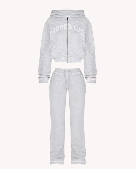 Ins Letter Sports Suit Zip-up Hooded Cropped Sweatshirt Top And Loose Drawstring Trousers Fashion Womens Clothing - pokema9ff0a55c2d810b7ae1153de7b2fbd265