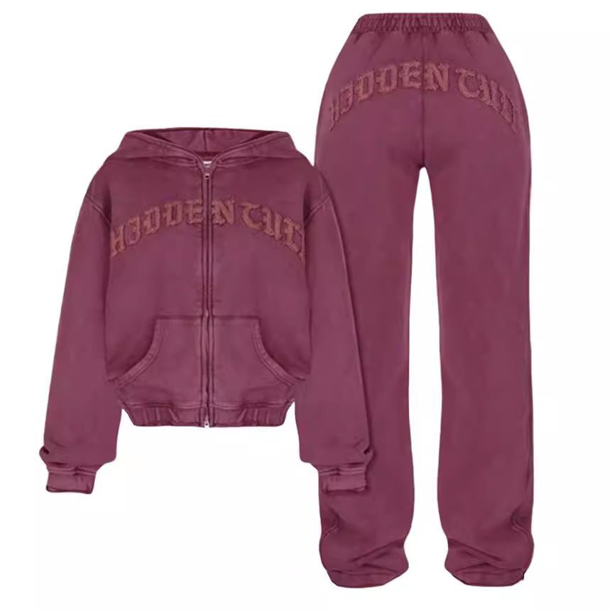 Ins Letter Sports Suit Zip-up Hooded Cropped Sweatshirt Top And Loose Drawstring Trousers Fashion Womens Clothing - pokemaad8c286af74f23ed623f0beed64af5ce