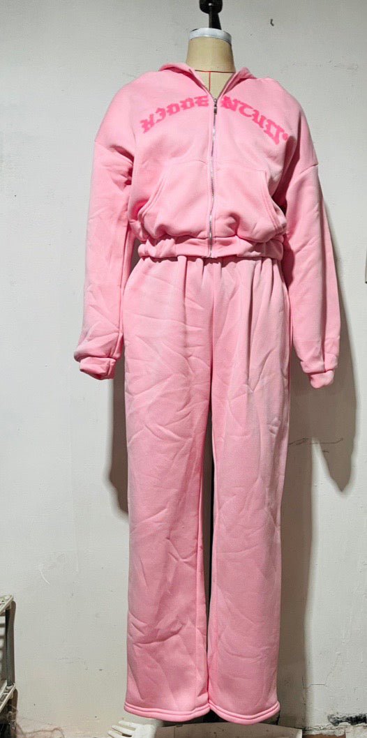 Ins Letter Sports Suit Zip-up Hooded Cropped Sweatshirt Top And Loose Drawstring Trousers Fashion Womens Clothing - pokema3d51993e09859a7d850fdcde886f26ff