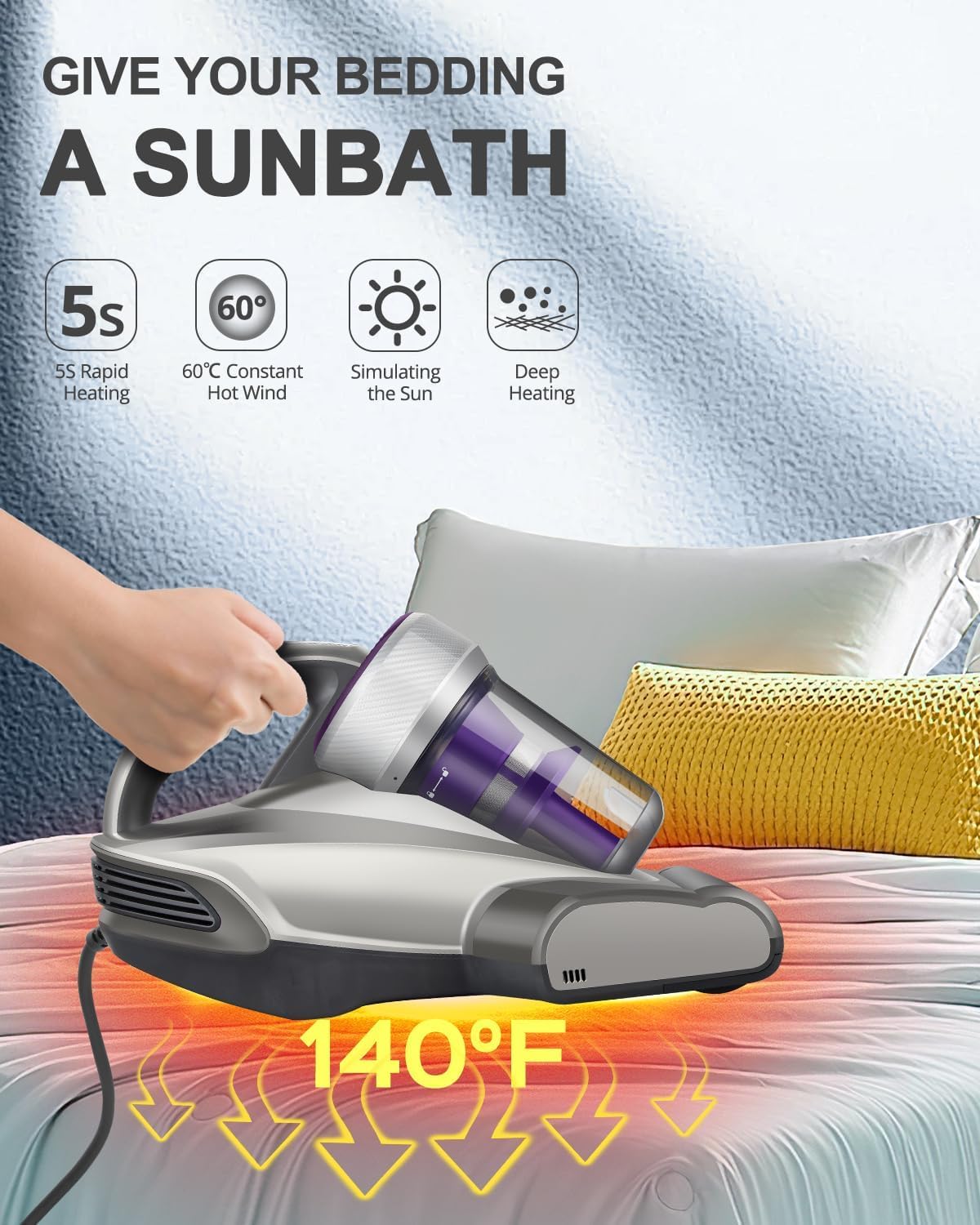 Jimmy Mattress Vacuum Cleaner, Anti-allergen Bed Vacuum Cleaner with UV-C Light & High Heating Tech, 14Kpa Suction 480W Powerful Handheld Vacuums for Dust & Pet Hair(JV35, Corded) - pokemaJimmy Mattress Vacuum Cleaner, Anti-allergen Bed Vacuum Cleaner with UV-C Light & High Heating Tech, 14Kpa Suction 480W Powerful Handheld Vacuums for Dust & Pet Hair(JV35, Corded)