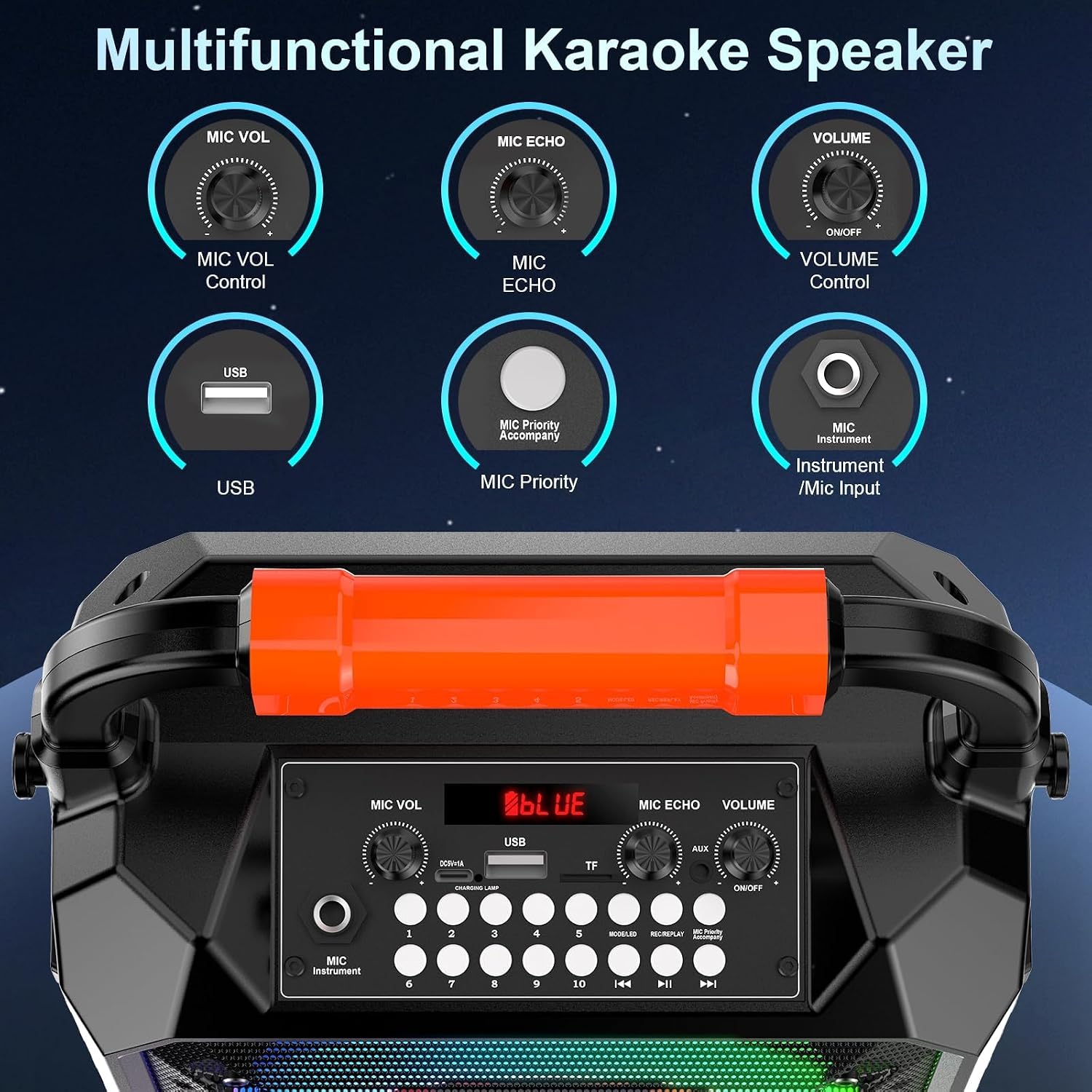 Karaoke Machine HWWR – Pro Karaoke Speaker with 2 Wireless Microphones, Portable Design, 5.3 Bluetooth, Adults & Kids Gifts, DJ Lights, Home Party & Outdoor Events, Supports FM/USB/AUX/REC/TF - pokemaKaraoke Machine HWWR – Pro Karaoke Speaker with 2 Wireless Microphones, Portable Design, 5.3 Bluetooth, Adults & Kids Gifts, DJ Lights, Home Party & Outdoor Events, Supports FM/USB/AUX/REC/TF