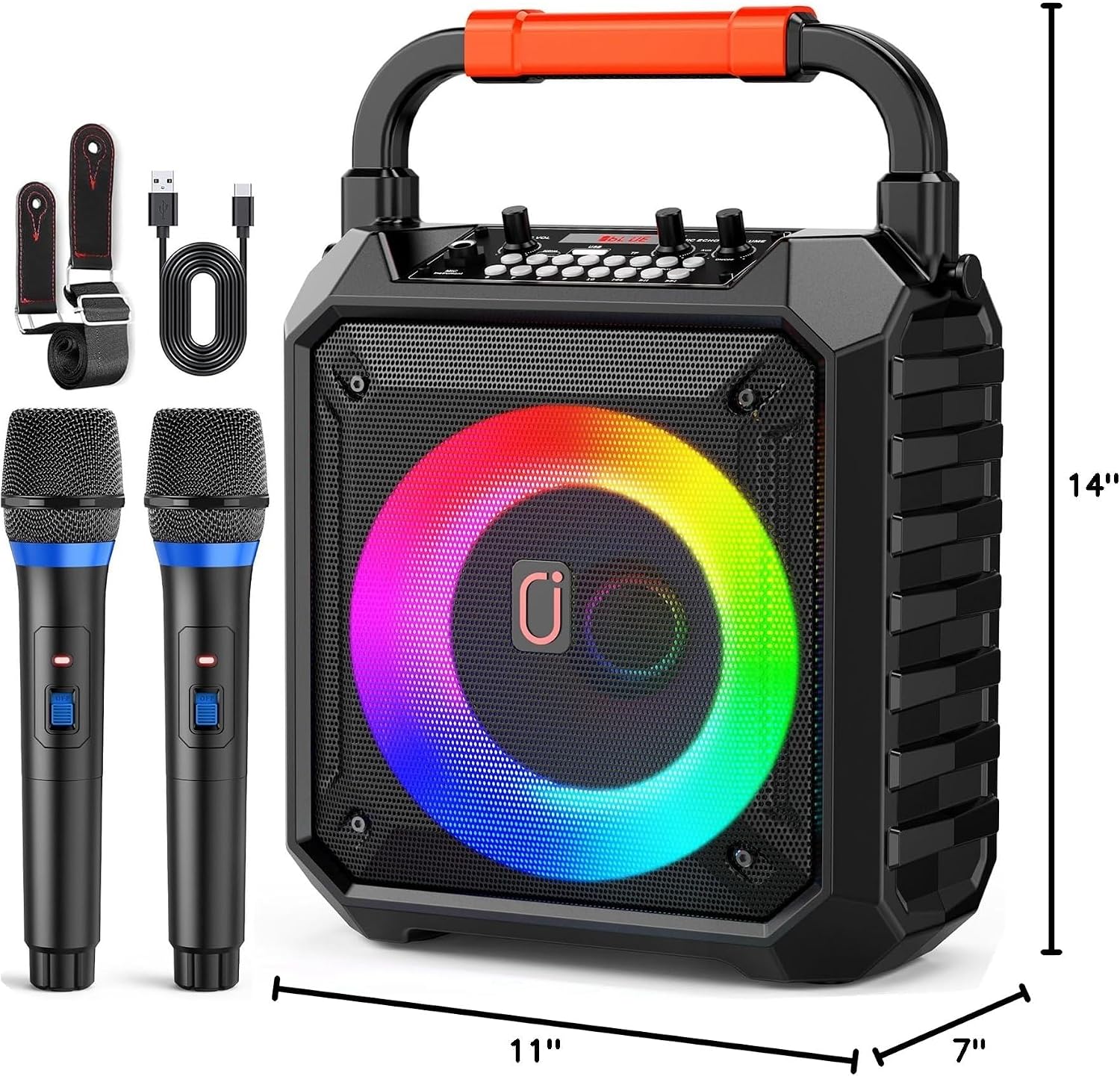 Karaoke Machine HWWR – Pro Karaoke Speaker with 2 Wireless Microphones, Portable Design, 5.3 Bluetooth, Adults & Kids Gifts, DJ Lights, Home Party & Outdoor Events, Supports FM/USB/AUX/REC/TF - pokemaKaraoke Machine HWWR – Pro Karaoke Speaker with 2 Wireless Microphones, Portable Design, 5.3 Bluetooth, Adults & Kids Gifts, DJ Lights, Home Party & Outdoor Events, Supports FM/USB/AUX/REC/TF