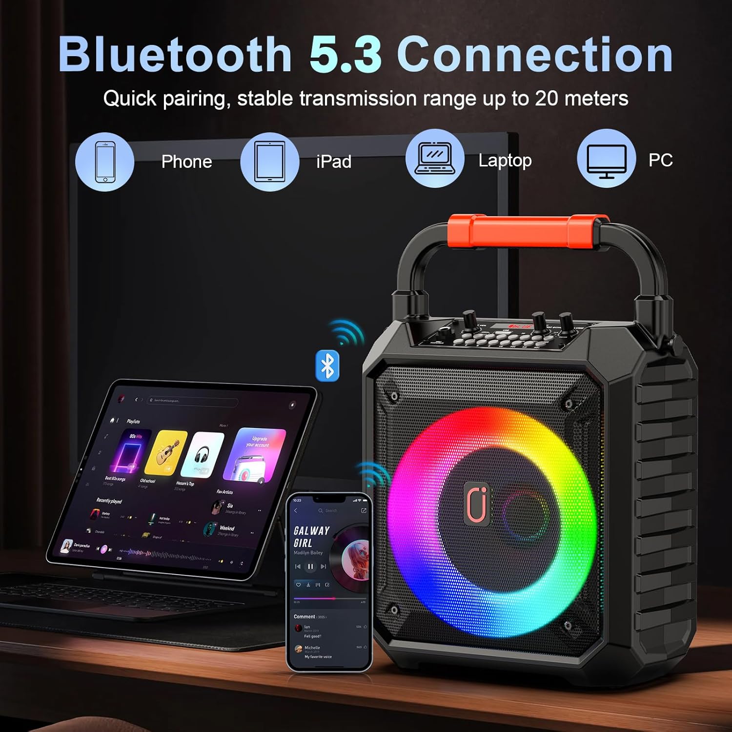 Karaoke Machine HWWR – Pro Karaoke Speaker with 2 Wireless Microphones, Portable Design, 5.3 Bluetooth, Adults & Kids Gifts, DJ Lights, Home Party & Outdoor Events, Supports FM/USB/AUX/REC/TF - pokemaKaraoke Machine HWWR – Pro Karaoke Speaker with 2 Wireless Microphones, Portable Design, 5.3 Bluetooth, Adults & Kids Gifts, DJ Lights, Home Party & Outdoor Events, Supports FM/USB/AUX/REC/TF