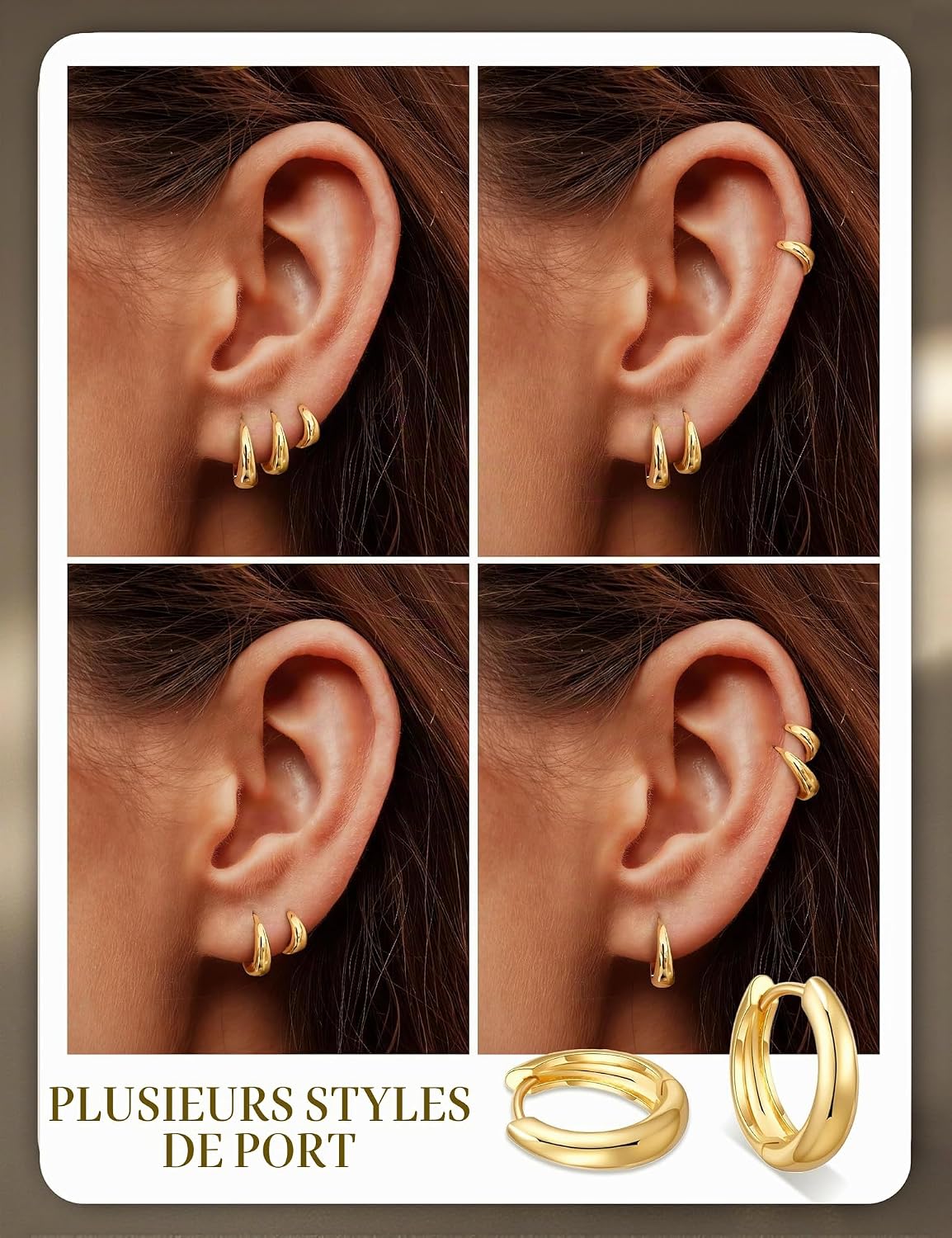 Kenivira Petites Boucles d'oreilles Créoles en Or pour Femme, Ensemble de 3 Paires de Boucles d'oreilles Créoles Épaisses Plaquées Or 14 carats, Boucles d'oreilles Créoles Mini Hypoallergéniques - pokemaKenivira Petites Boucles d'oreilles Créoles en Or pour Femme, Ensemble de 3 Paires de Boucles d'oreilles Créoles Épaisses Plaquées Or 14 carats, Boucles d'oreilles Créoles Mini Hypoallergéniques