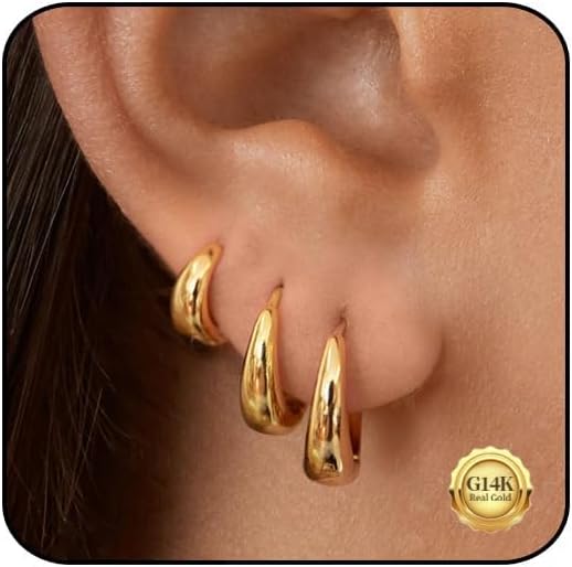 Kenivira Petites Boucles d'oreilles Créoles en Or pour Femme, Ensemble de 3 Paires de Boucles d'oreilles Créoles Épaisses Plaquées Or 14 carats, Boucles d'oreilles Créoles Mini Hypoallergéniques - pokemaKenivira Petites Boucles d'oreilles Créoles en Or pour Femme, Ensemble de 3 Paires de Boucles d'oreilles Créoles Épaisses Plaquées Or 14 carats, Boucles d'oreilles Créoles Mini Hypoallergéniques