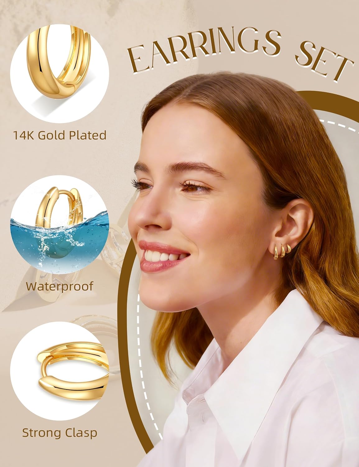 Kenivira Petites Boucles d'oreilles Créoles en Or pour Femme, Ensemble de 3 Paires de Boucles d'oreilles Créoles Épaisses Plaquées Or 14 carats, Boucles d'oreilles Créoles Mini Hypoallergéniques - pokemaKenivira Petites Boucles d'oreilles Créoles en Or pour Femme, Ensemble de 3 Paires de Boucles d'oreilles Créoles Épaisses Plaquées Or 14 carats, Boucles d'oreilles Créoles Mini Hypoallergéniques