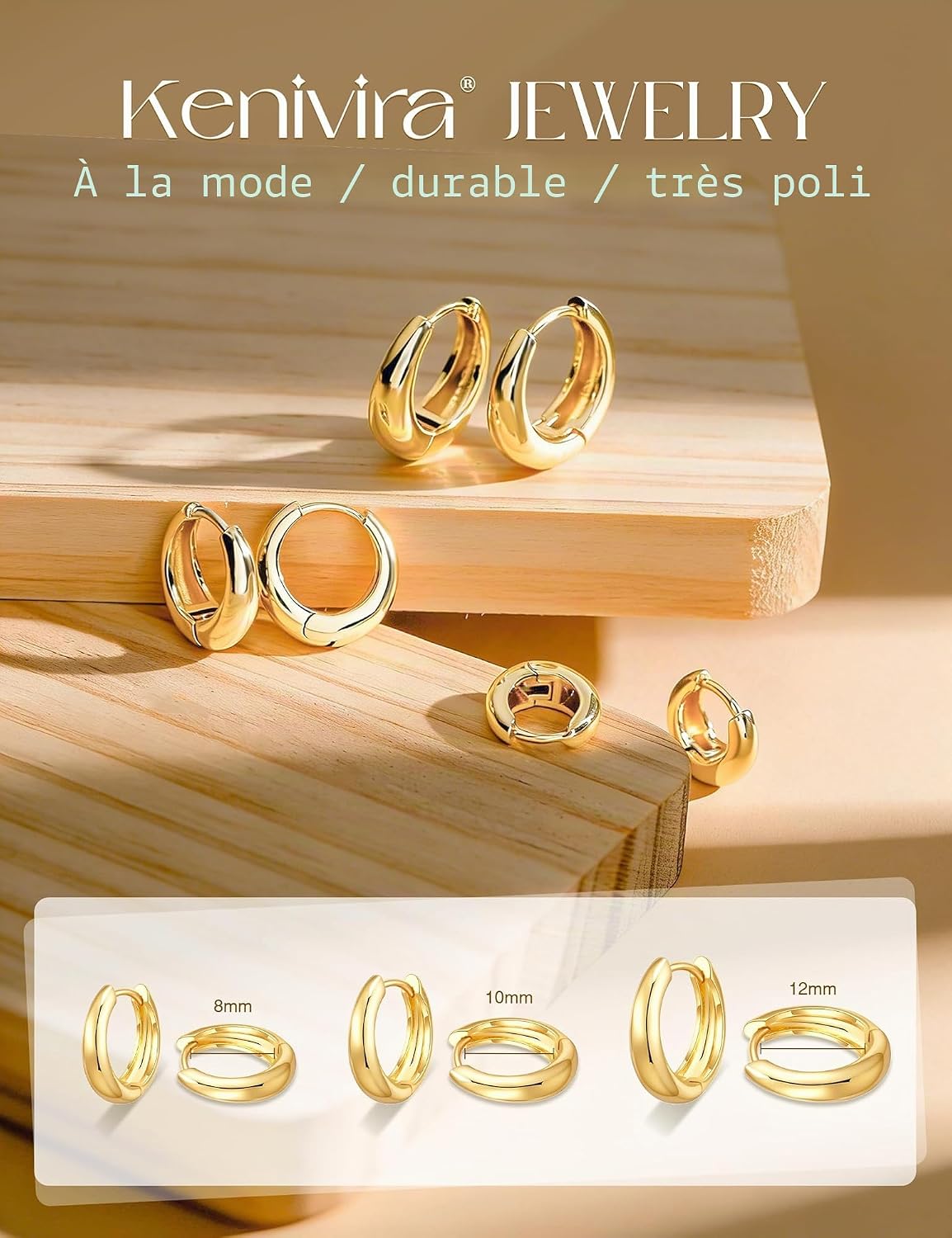 Kenivira Petites Boucles d'oreilles Créoles en Or pour Femme, Ensemble de 3 Paires de Boucles d'oreilles Créoles Épaisses Plaquées Or 14 carats, Boucles d'oreilles Créoles Mini Hypoallergéniques - pokemaKenivira Petites Boucles d'oreilles Créoles en Or pour Femme, Ensemble de 3 Paires de Boucles d'oreilles Créoles Épaisses Plaquées Or 14 carats, Boucles d'oreilles Créoles Mini Hypoallergéniques