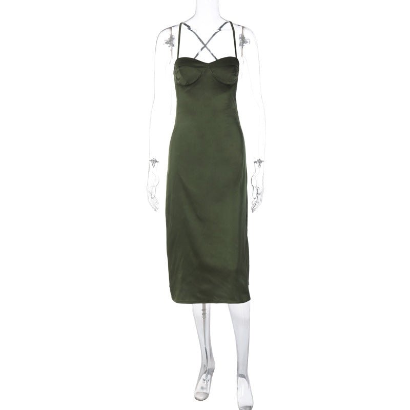 Lady Sexy Strap Backless Solid Color Elegant Dress - pokemada10d3eb97fddc4be61169b8eafe1fef
