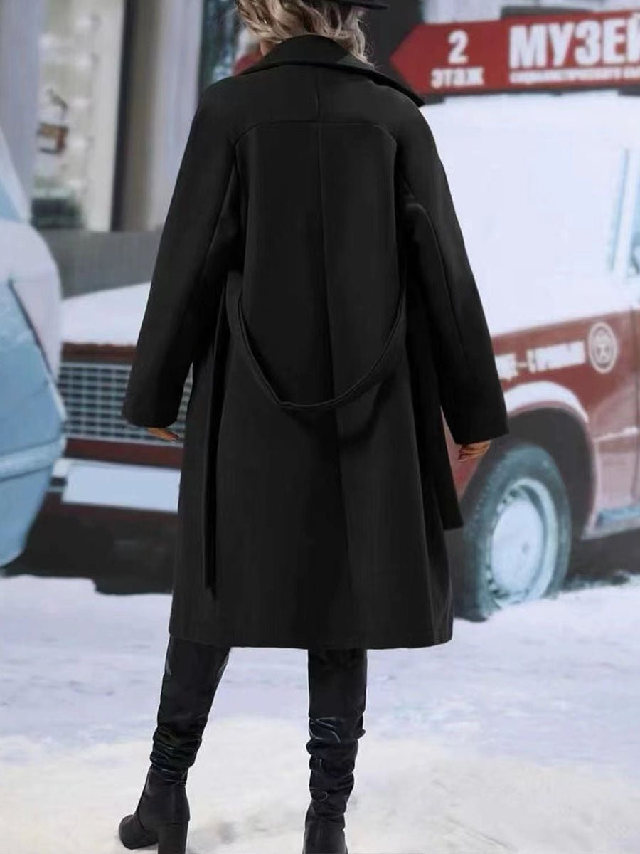 Lapel Double-breasted Trench Coat With Belt Winter Fashion Solid Color Long Jacket Outwear Women Clothing - pokemaf09b576ef6372db67c43f5fc50806dda