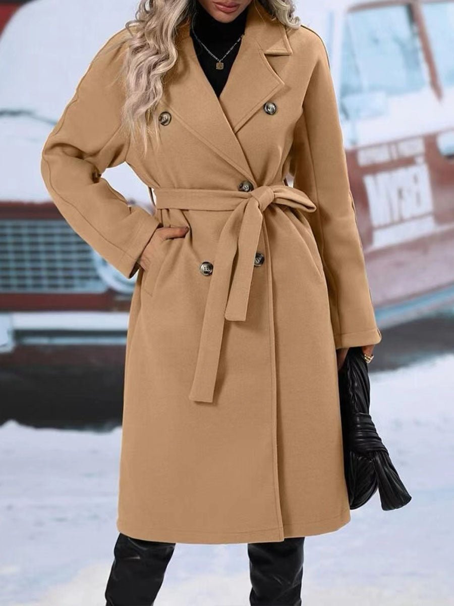 Lapel Double-breasted Trench Coat With Belt Winter Fashion Solid Color Long Jacket Outwear Women Clothing - pokemaa6d2afc1e3ab55d1e0af844996c6e8ac