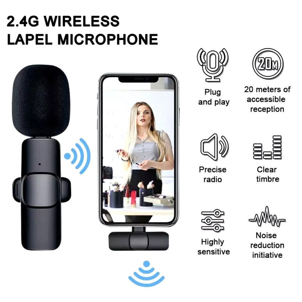 Lavalier Microphone Wireless Audio Video Recording Mini Mic For Android/iPhone - pokemaLavalier Microphone Wireless Audio Video Recording Mini Mic For Android/iPhone