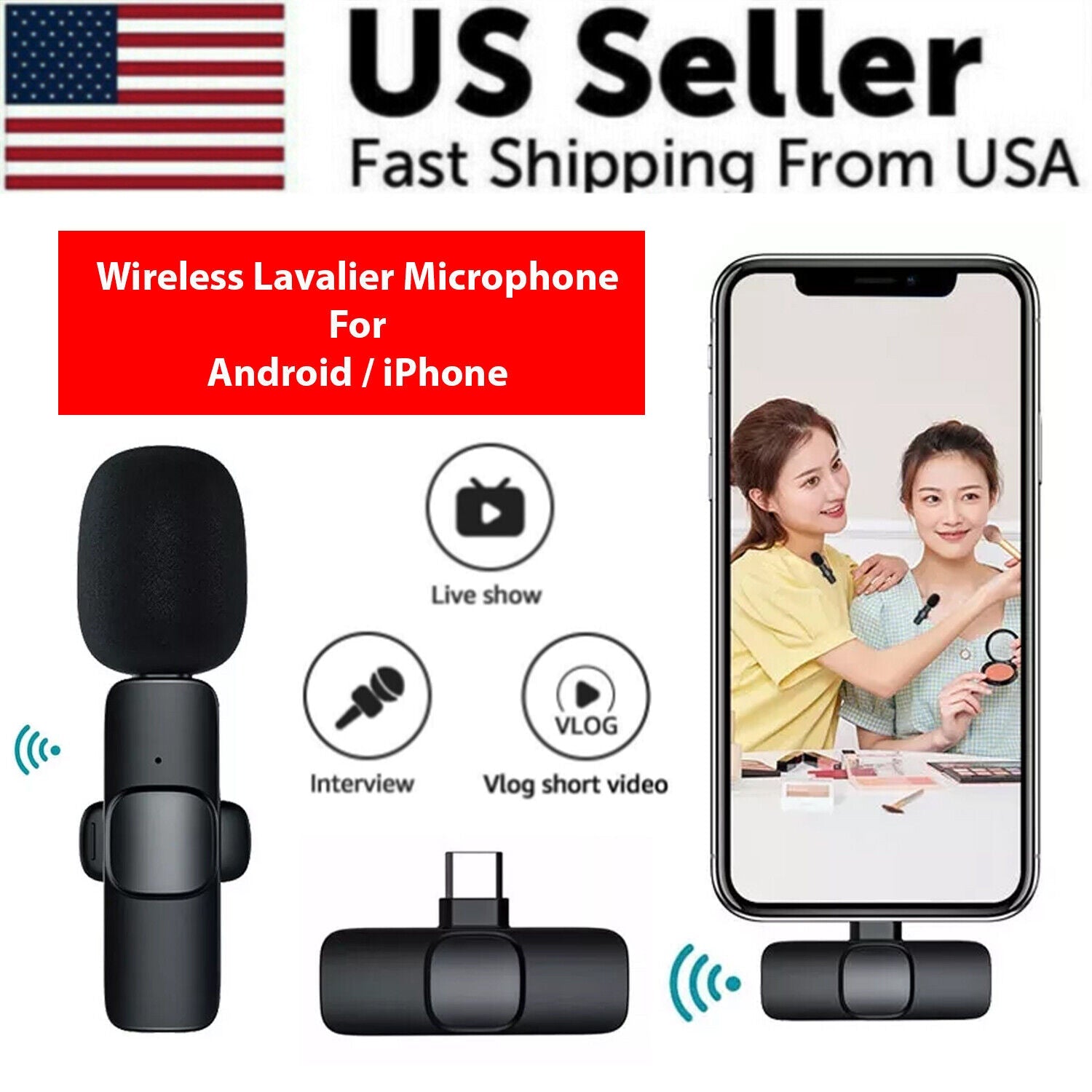 Lavalier Microphone Wireless Audio Video Recording Mini Mic For Android/iPhone - pokemaLavalier Microphone Wireless Audio Video Recording Mini Mic For Android/iPhone