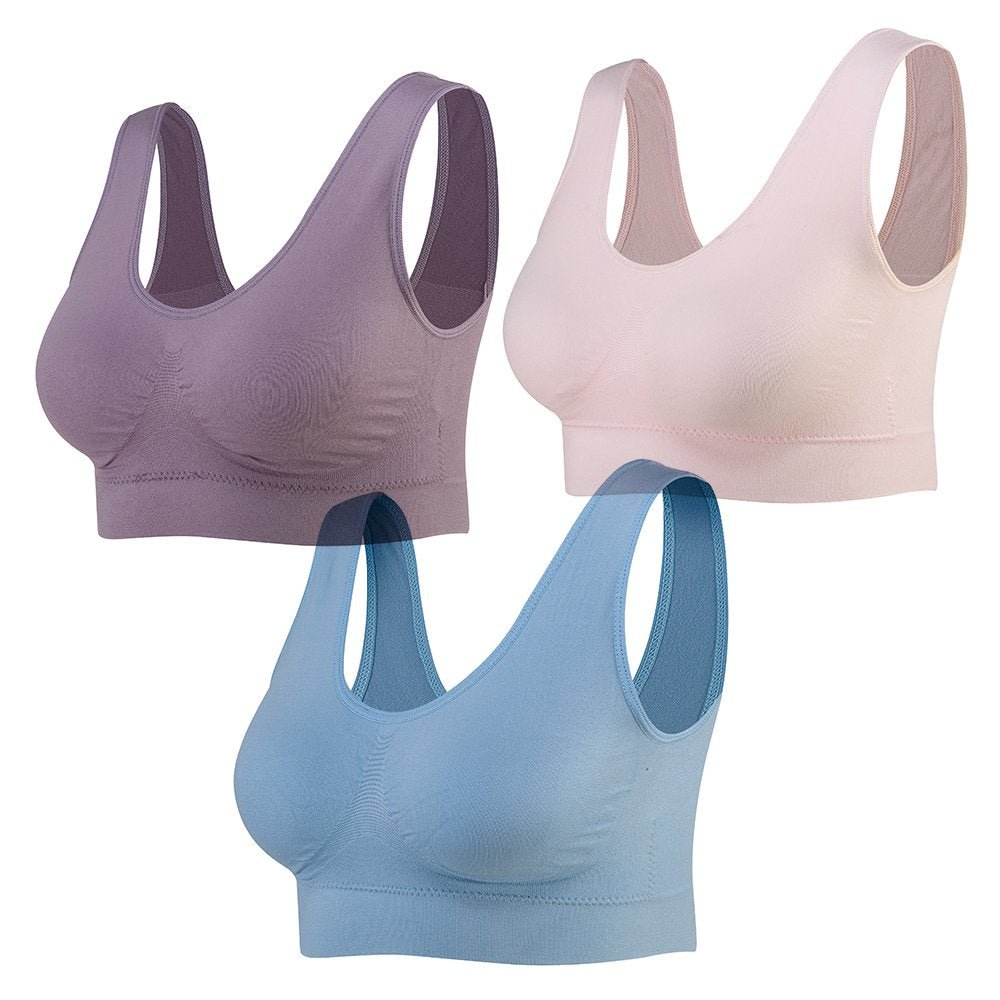 Lemef 3-Pack Seamless Sports Bra Wirefree Yoga Bra with Removable Pads for Women - pokemaLemef 3-Pack Seamless Sports Bra Wirefree Yoga Bra with Removable Pads for Women