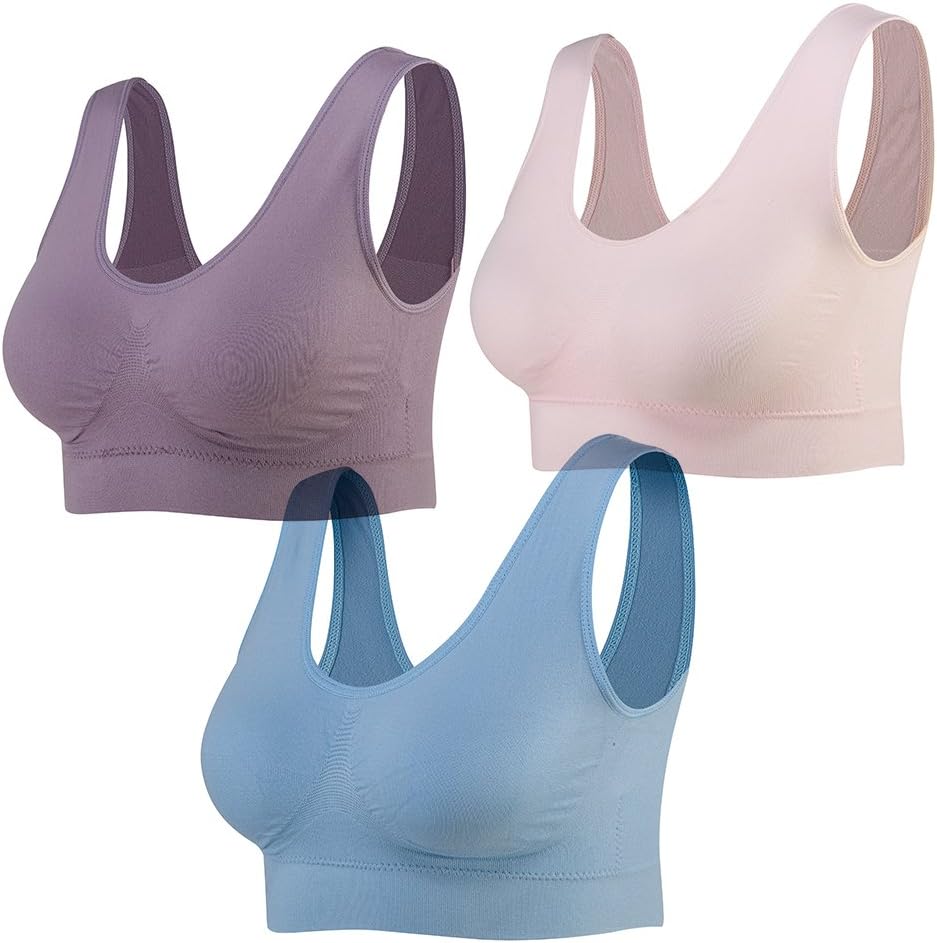 Lemef 3-Pack Seamless Sports Bra Wirefree Yoga Bra with Removable Pads for Women - pokemaLemef 3-Pack Seamless Sports Bra Wirefree Yoga Bra with Removable Pads for Women
