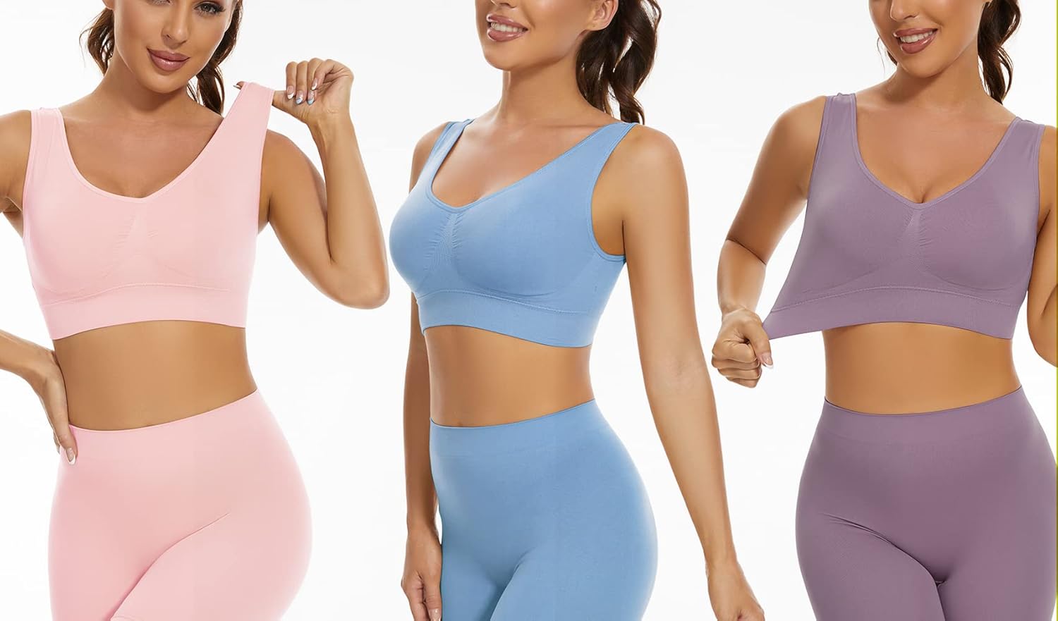 Lemef 3-Pack Seamless Sports Bra Wirefree Yoga Bra with Removable Pads for Women - pokemaLemef 3-Pack Seamless Sports Bra Wirefree Yoga Bra with Removable Pads for Women