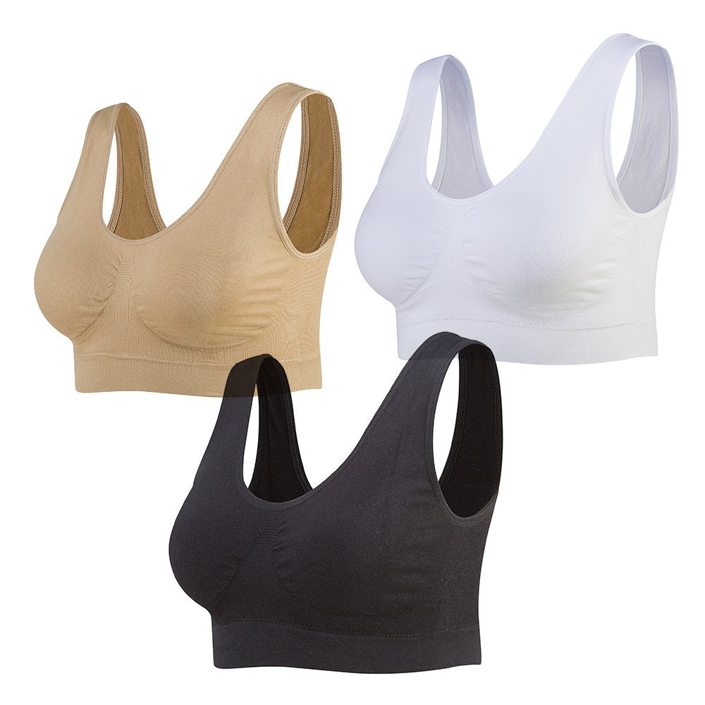 Lemef 3-Pack Seamless Sports Bra Wirefree Yoga Bra with Removable Pads for Women - pokemaLemef 3-Pack Seamless Sports Bra Wirefree Yoga Bra with Removable Pads for Women