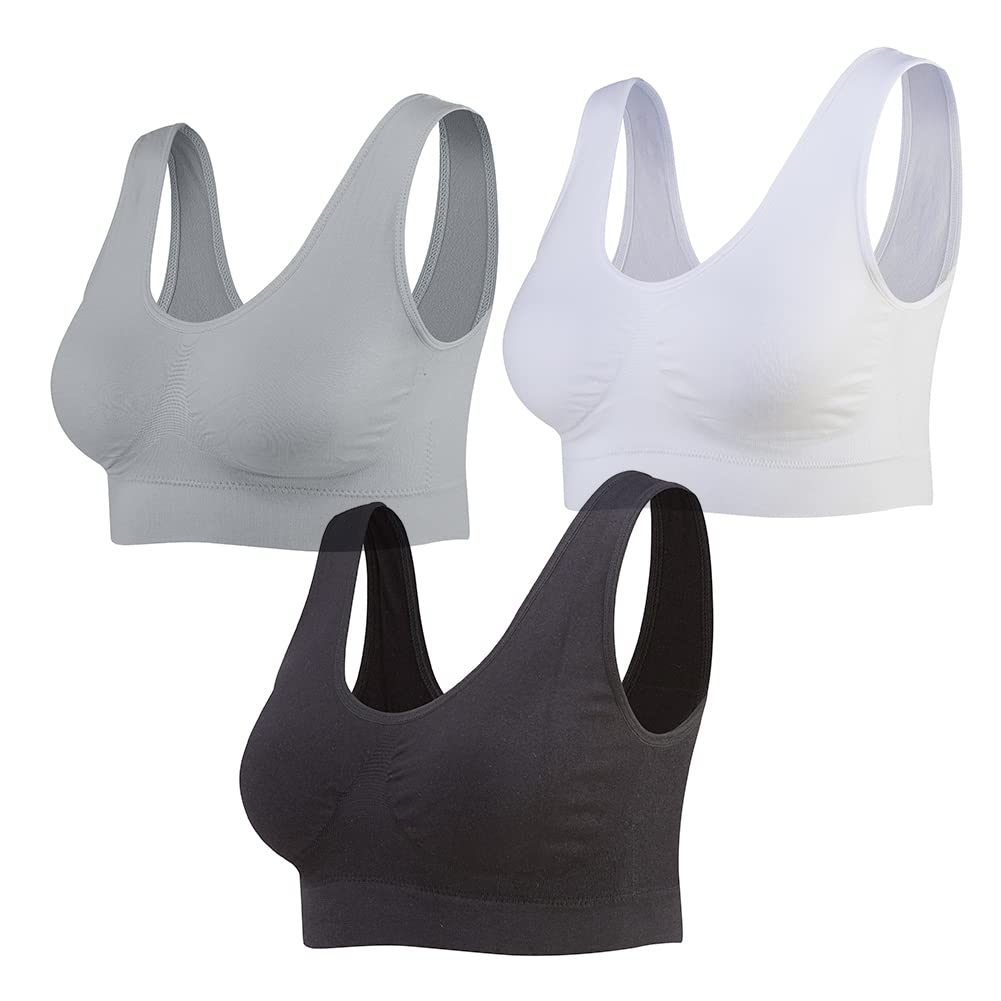 Lemef 3-Pack Seamless Sports Bra Wirefree Yoga Bra with Removable Pads for Women - pokemaLemef 3-Pack Seamless Sports Bra Wirefree Yoga Bra with Removable Pads for Women