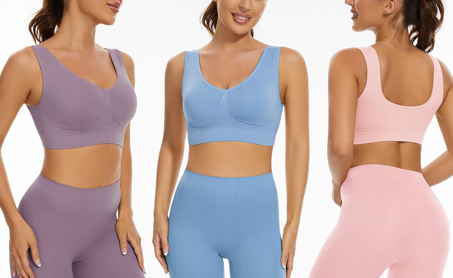 Lemef 3-Pack Seamless Sports Bra Wirefree Yoga Bra with Removable Pads for Women - pokemaLemef 3-Pack Seamless Sports Bra Wirefree Yoga Bra with Removable Pads for Women