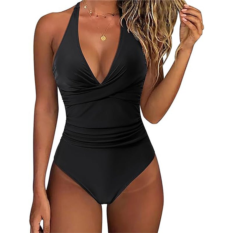 Leopard Print One-piece Swimsuit Sexy V-neck Bodysuit Summer Beach Swimwear Clothing - pokema405bdf7fed50d78e6e127e0037b4ee68